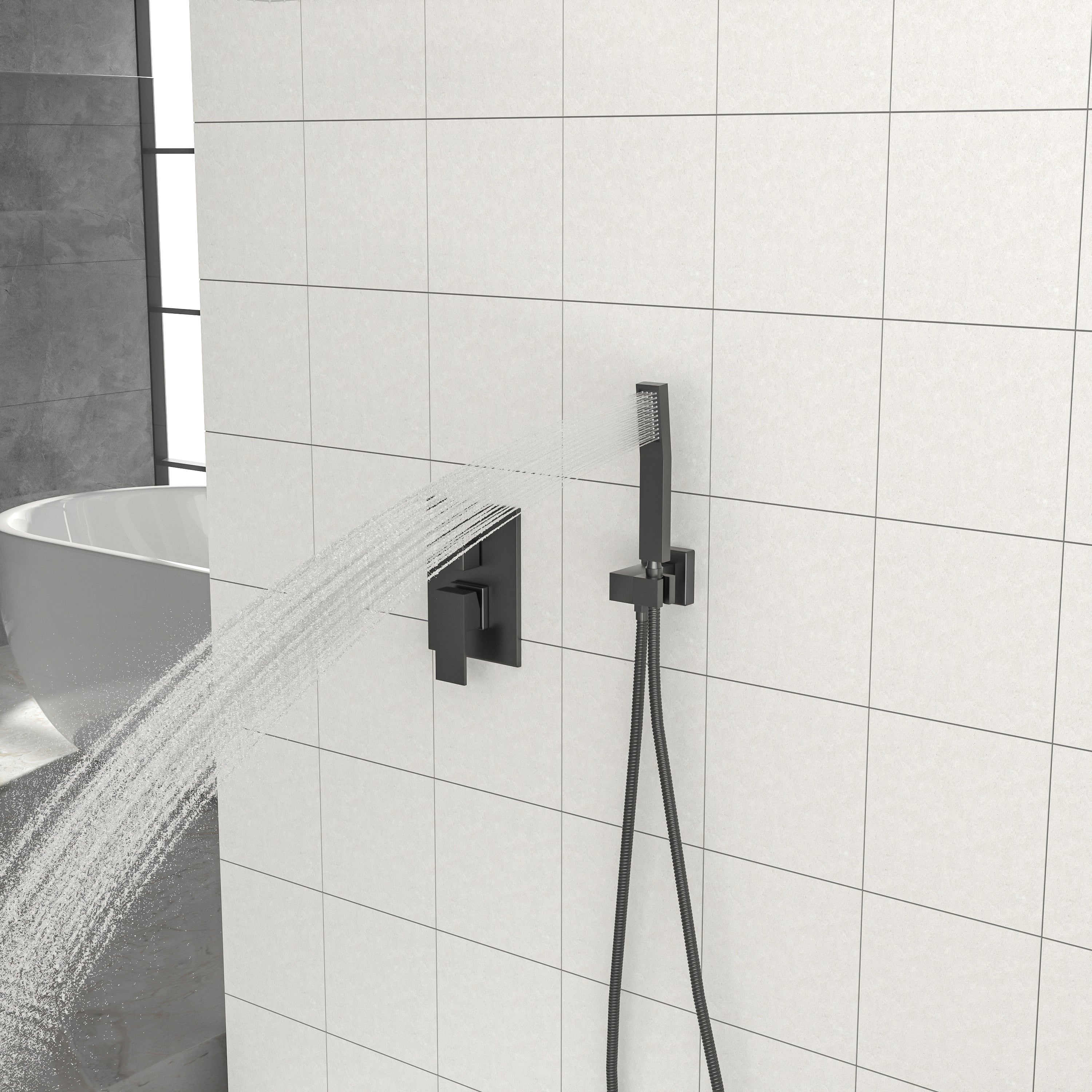 Dual Shower Head - 16 Inch Ceiling Mount Square Shower System with Rough-in Valve, Matte black