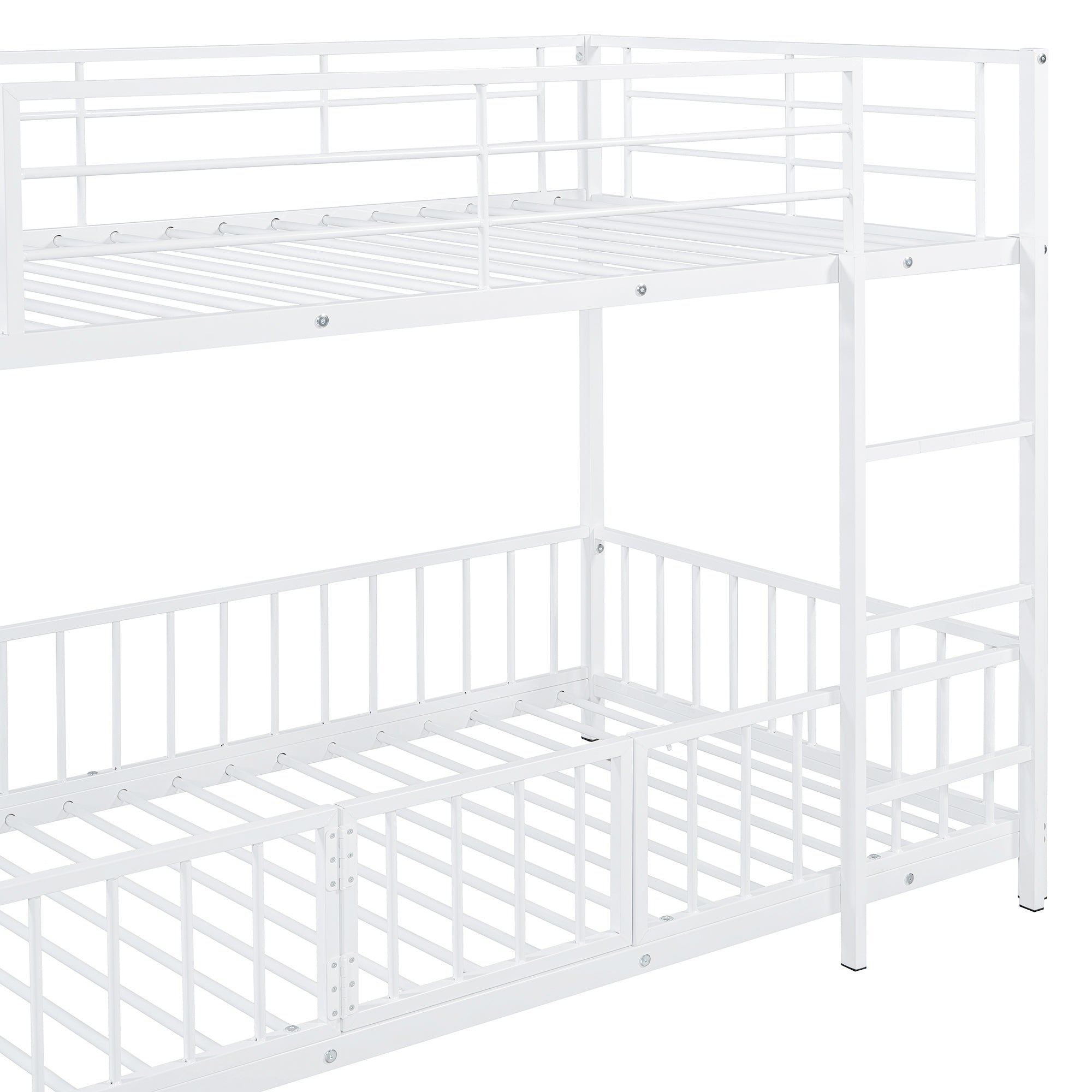 Twin over Twin Size Metal Bunk Bed with Slide and Guardrails, White