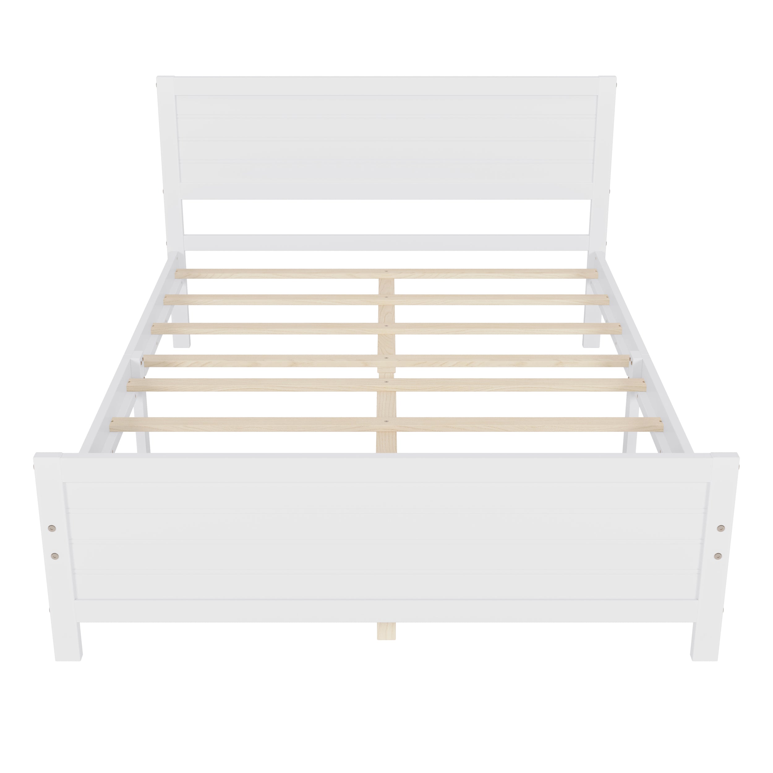 Wood Platform Bed Frame with Headboard, Mattress Foundation with Wood Slat Support, No Box Spring Needed, Queen Size, White