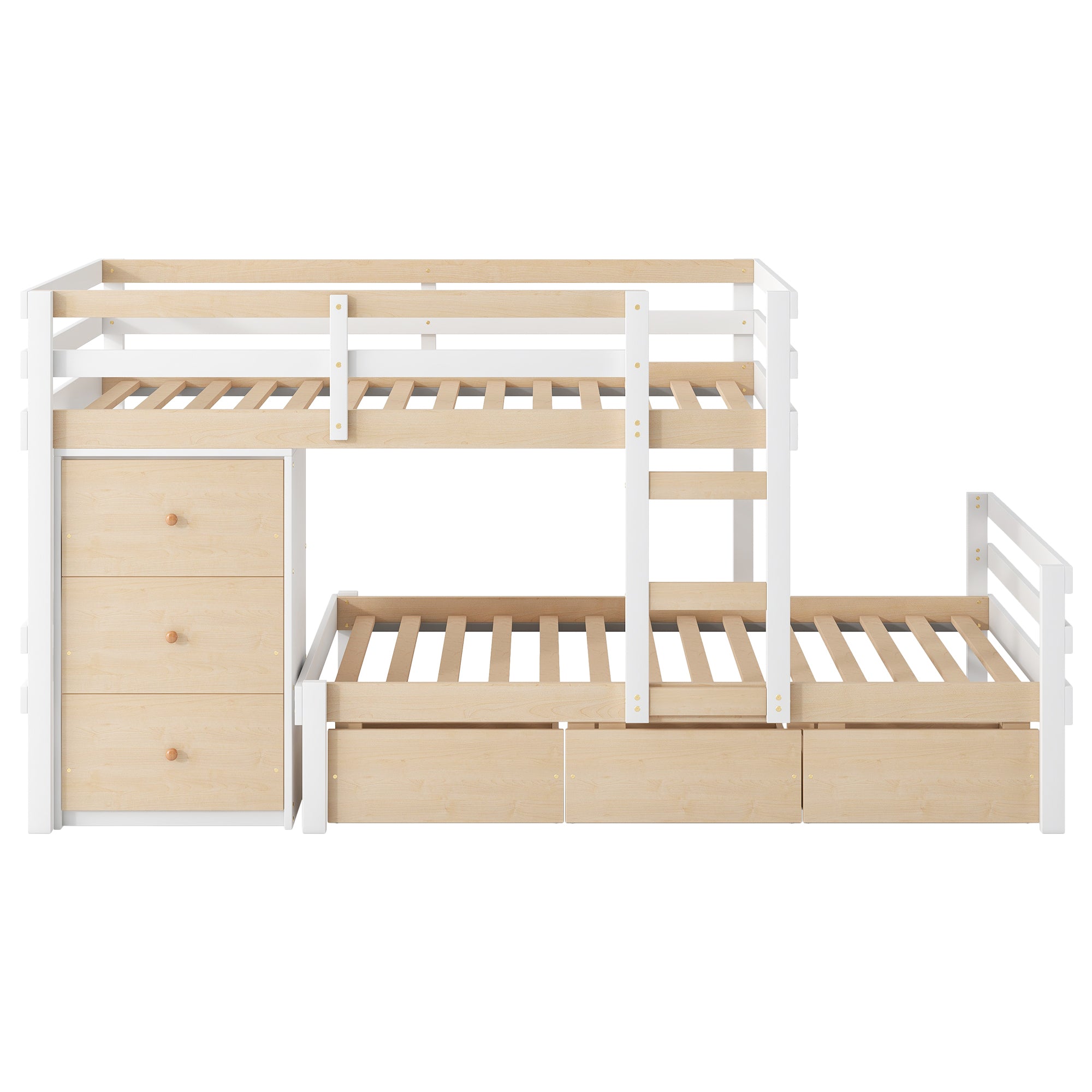 Twin over Twin Loft Bunk Bed with Drawers and Ladder, Natural