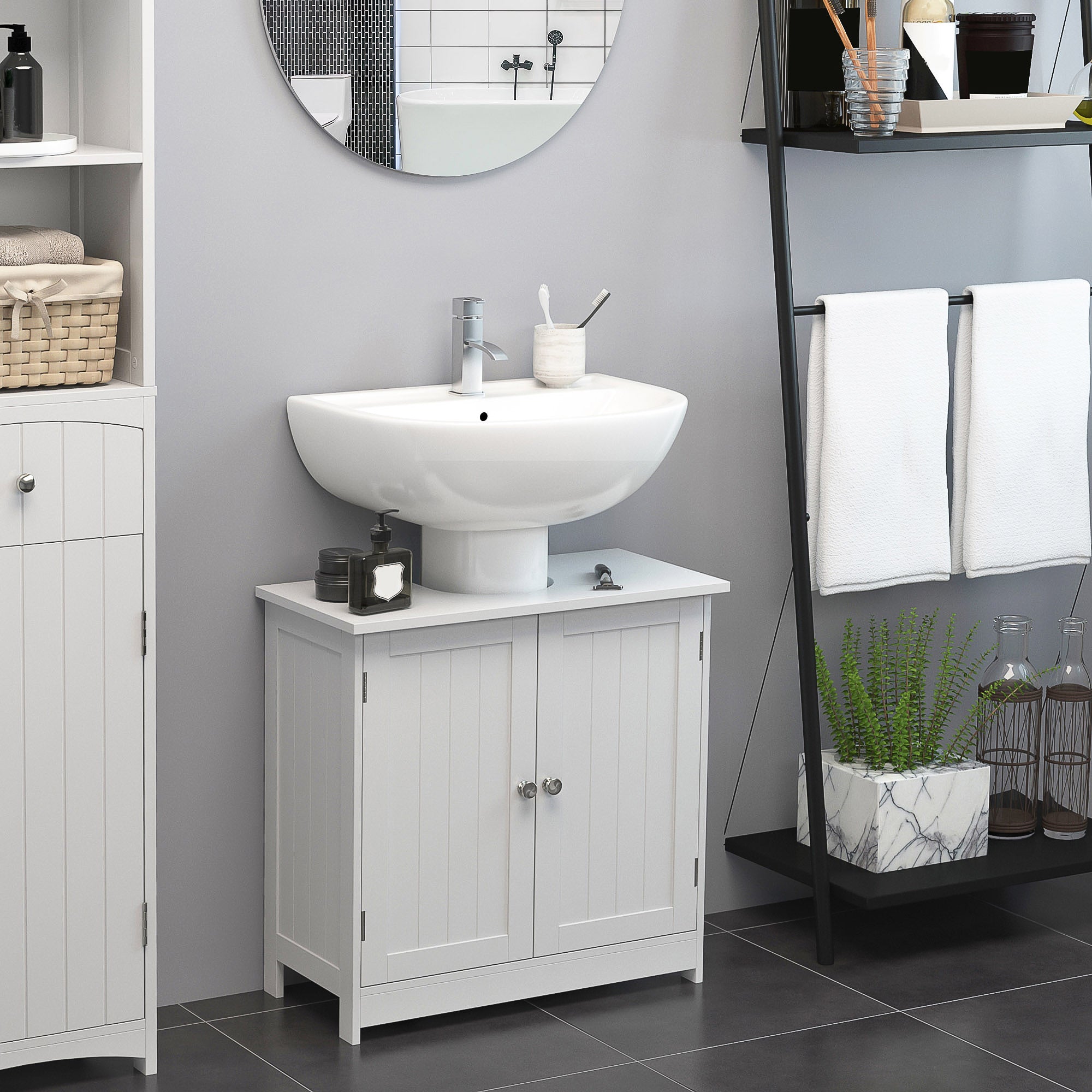 24” Pedestal Sink Bathroom Vanity Cabinet - White