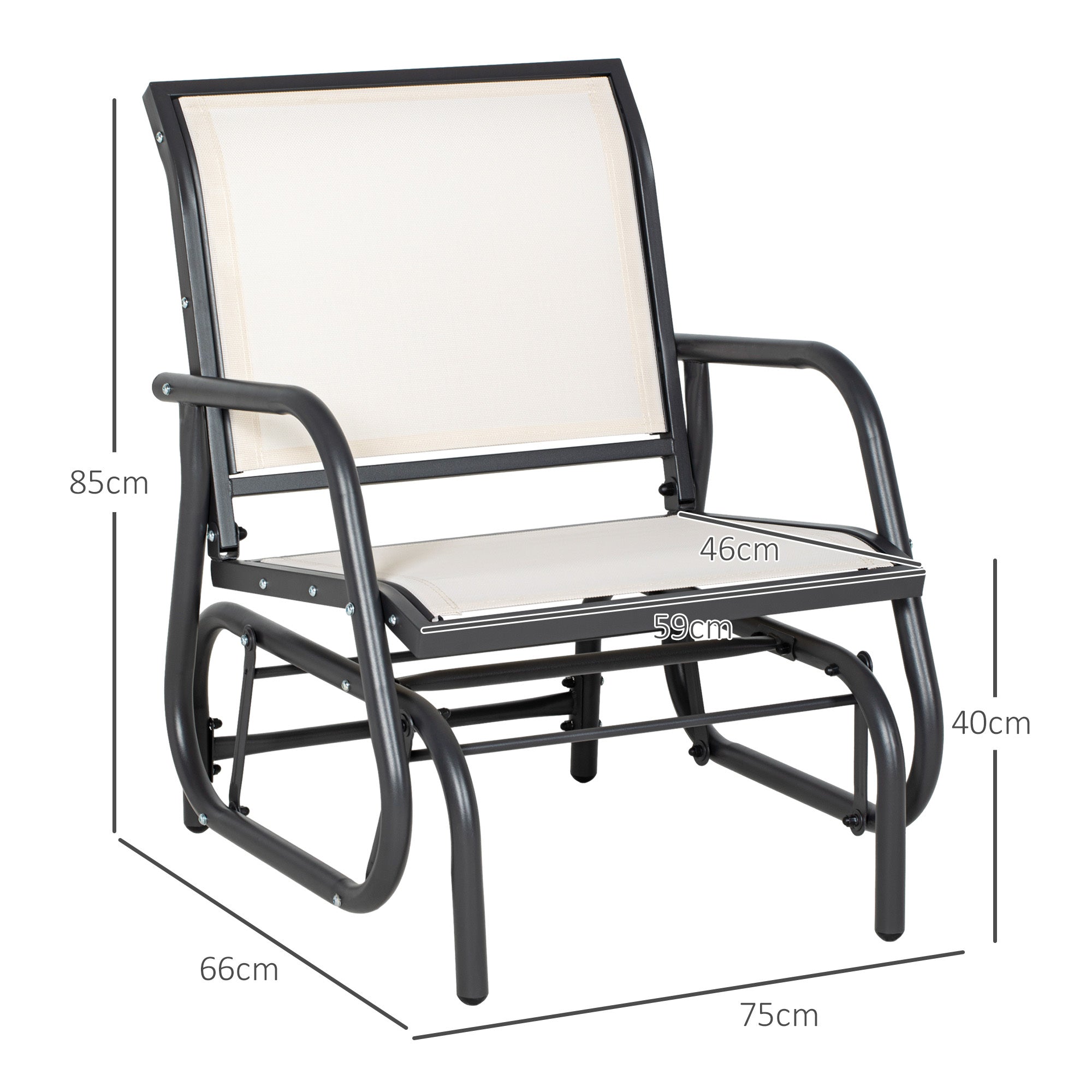 Outsunny Porch Glider, Metal Frame Swing Glider Chair with Breathable Mesh Fabric, Curved Armrests and Steel Frame for Garden, Poolside, Backyard, Balcony, Cream White