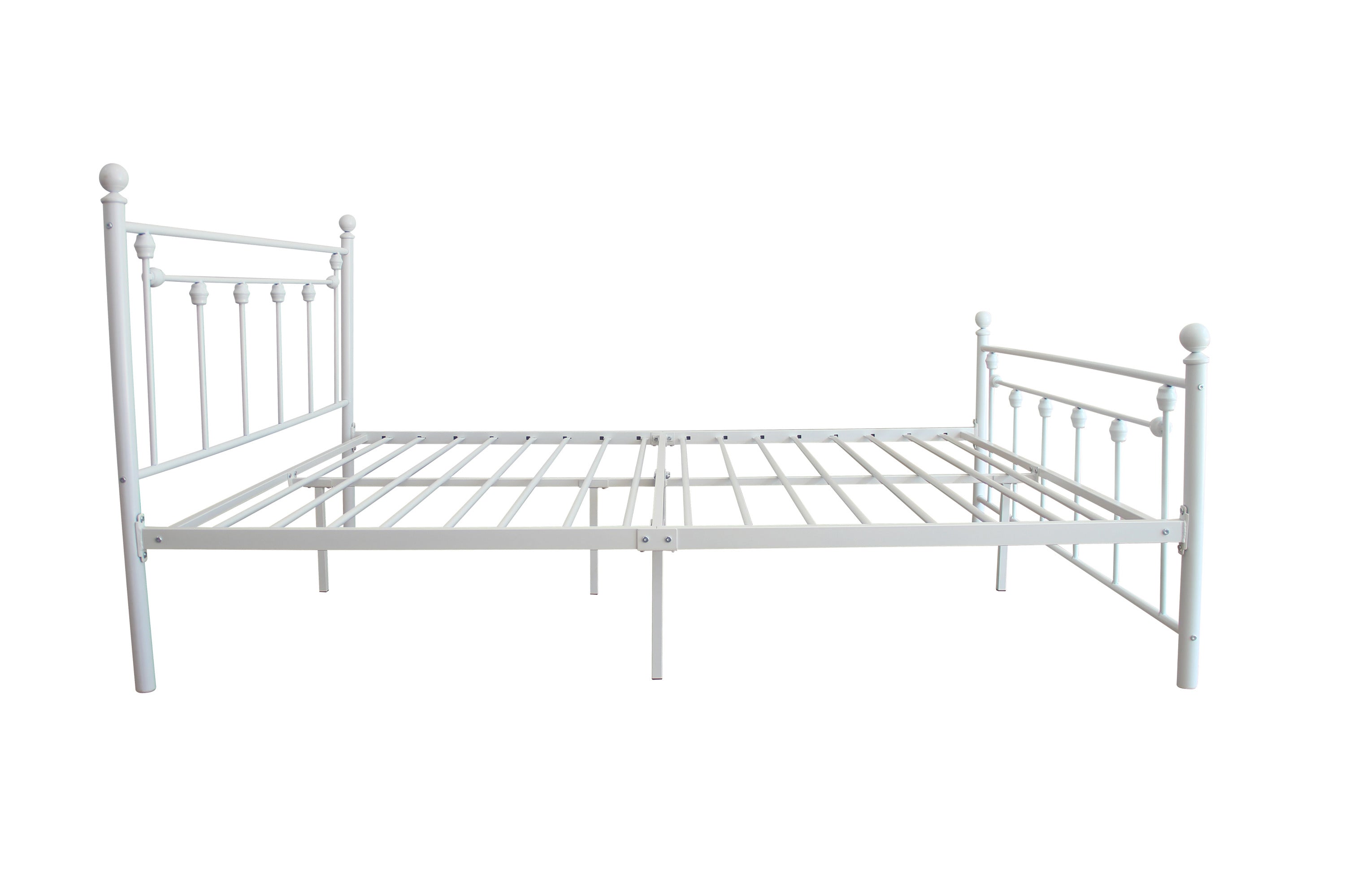 Queen Size Metal Bed Frame with Headboard and Footboard (White)