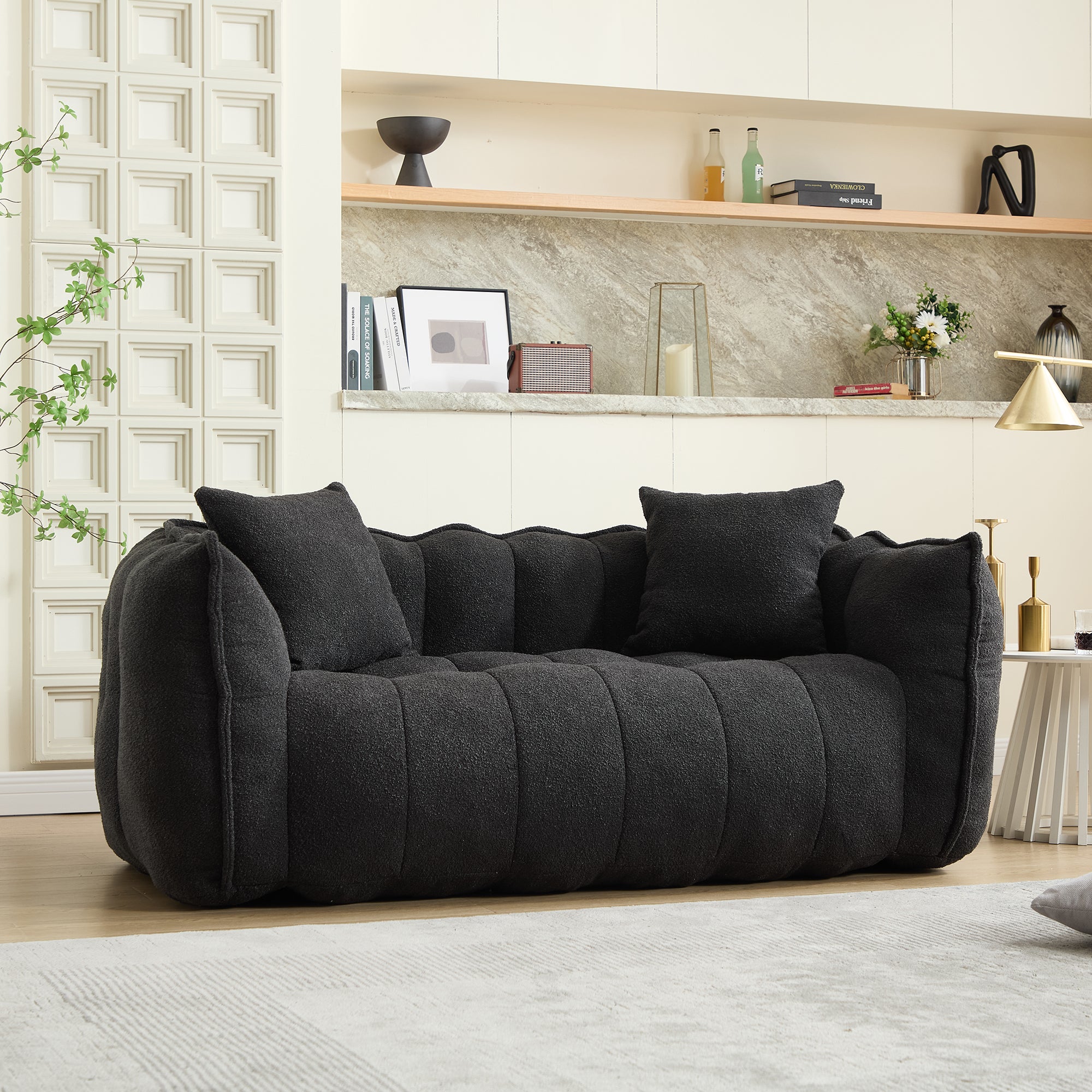 Two-person square beanbag lounge chair, detail view
