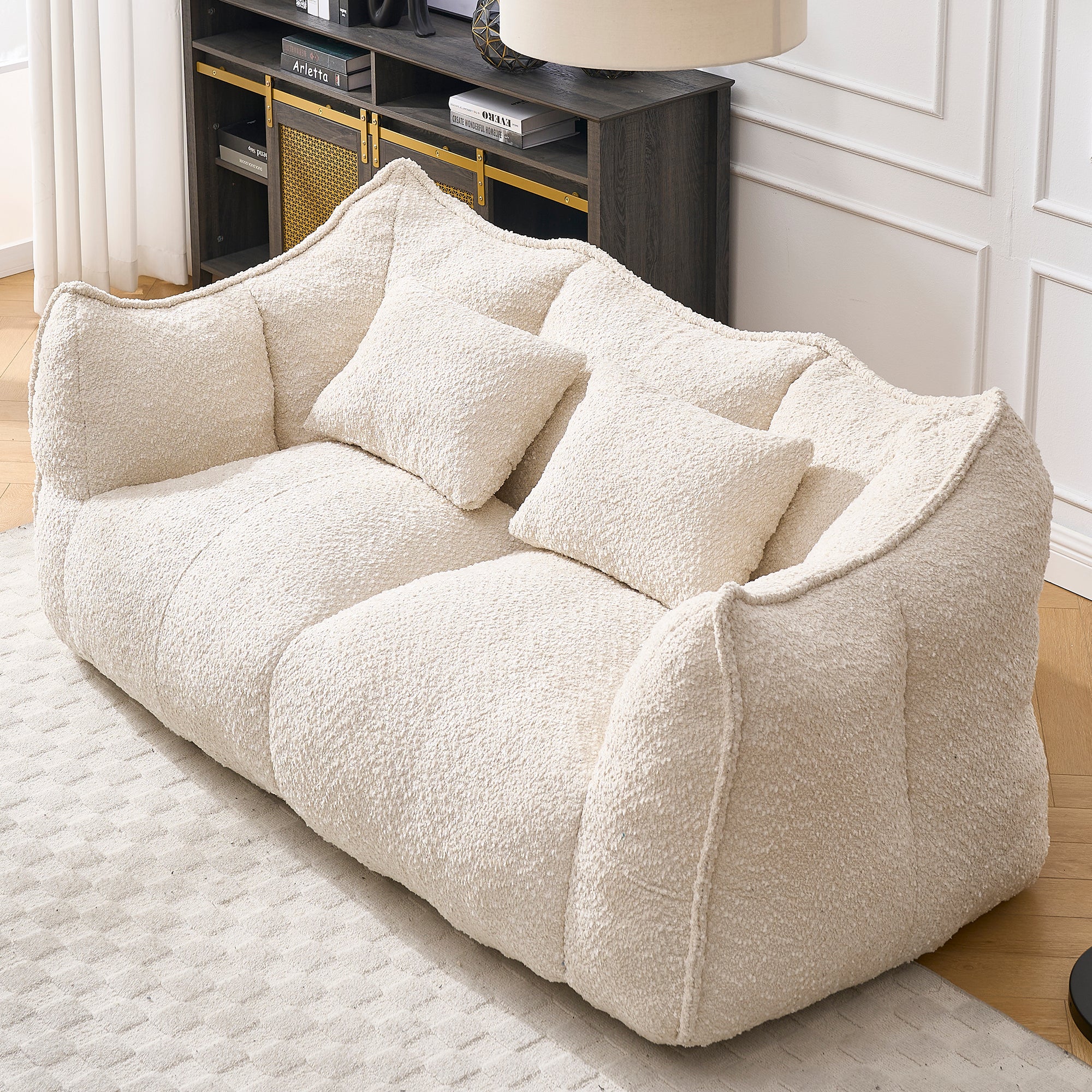 Two-person square beanbag recliner chair with foam core, front view