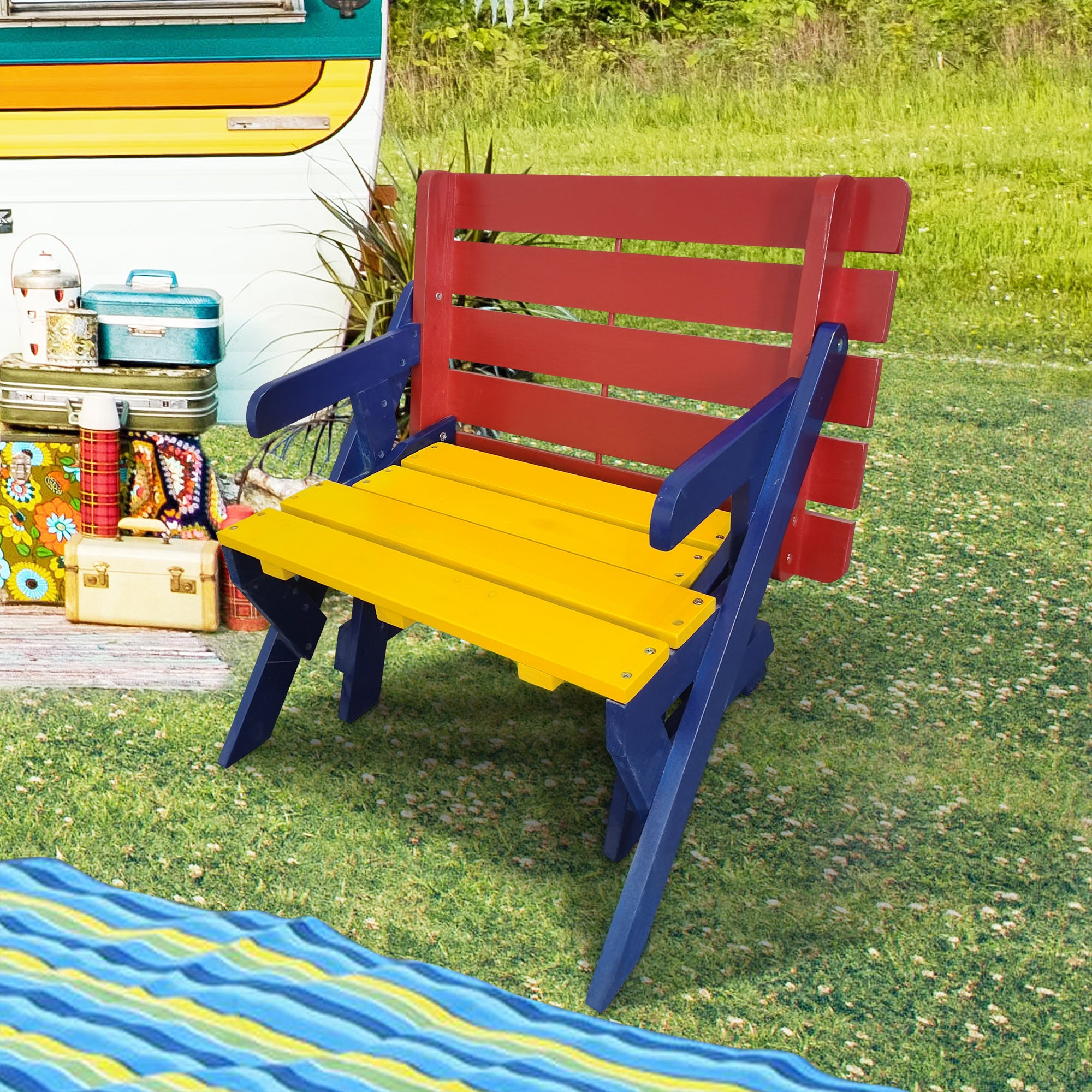 KID'S MULTI-FUNCTIONAL  ARM CHAIR,TABLE+ 2 BENCHES (All-in-one)