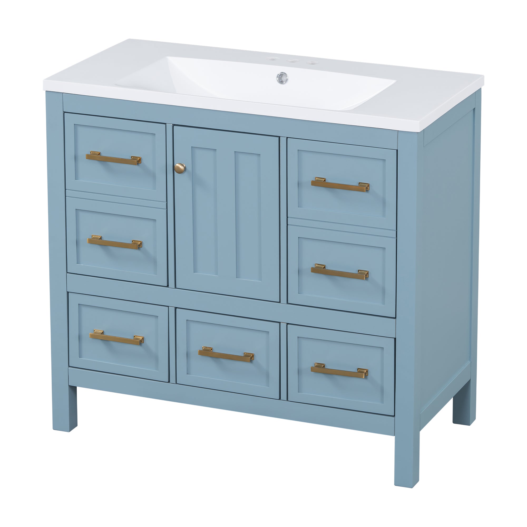 36'' Bathroom Vanity with Resin Sink Combo, Solid Wood Frame Bathroom Storage Cabinet, Freestanding Vanity Set with 5 Drawers& Soft Closing Doors (Same as N710S136002M)