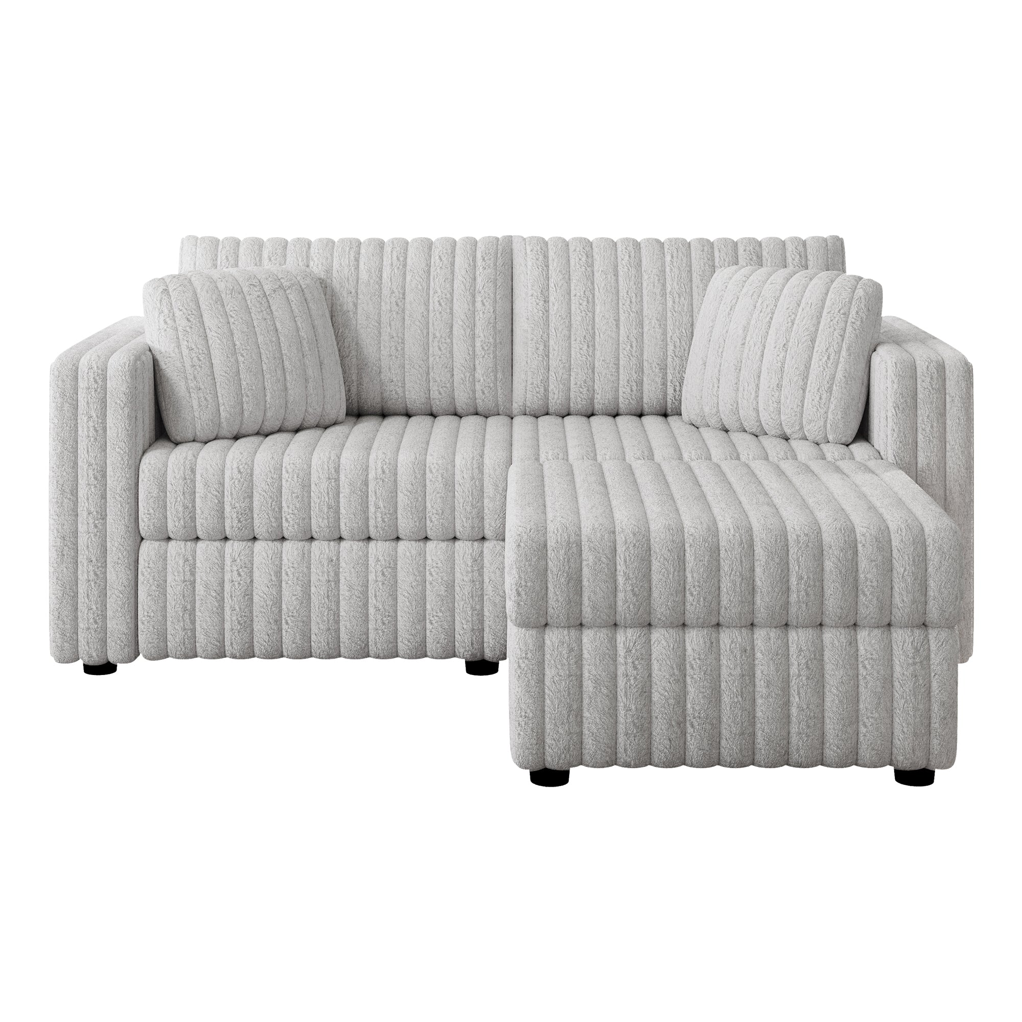 75.6"Soft Rabbit Plush Modular 2-person Sofa with Hydraulic Lift. Highly Comfortable & Stylish. Matches 30.7" Ottoman. Ideal for Bedroom & Living Room. Light gray