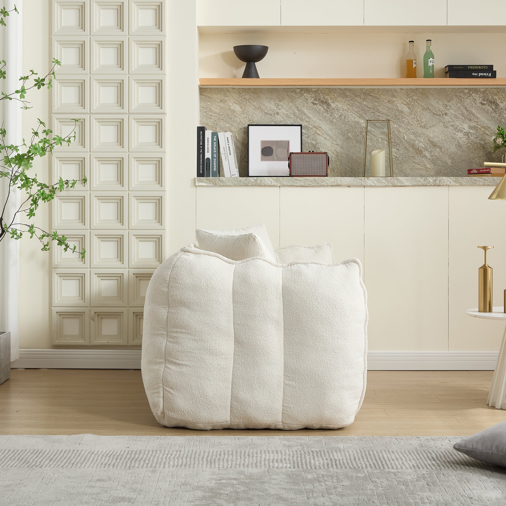 Square beanbag recliner sofa, high resilience foam comfort, corner view