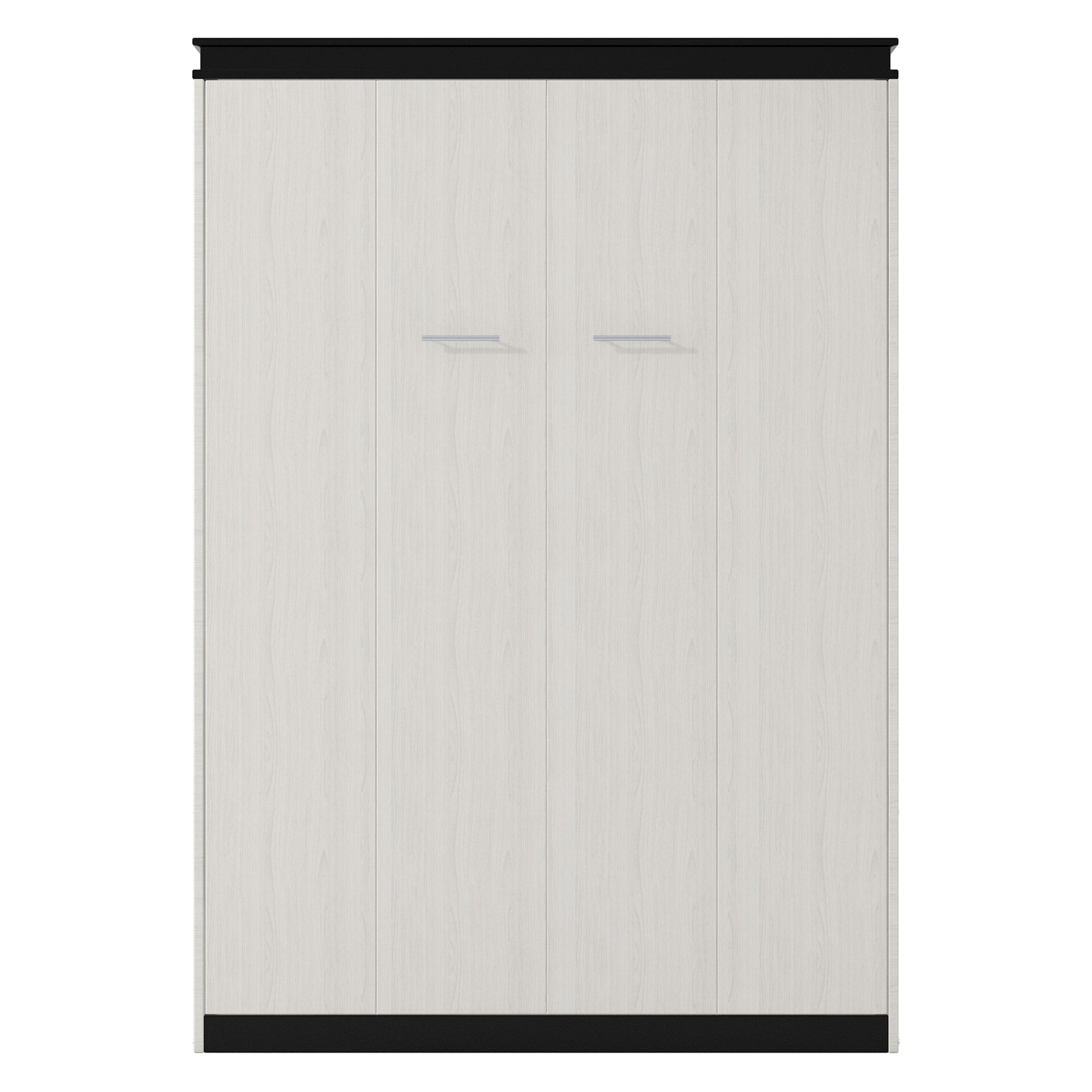 Full Size Murphy Bed with Desk and Storage Shelves and  Cabinets, Black+White