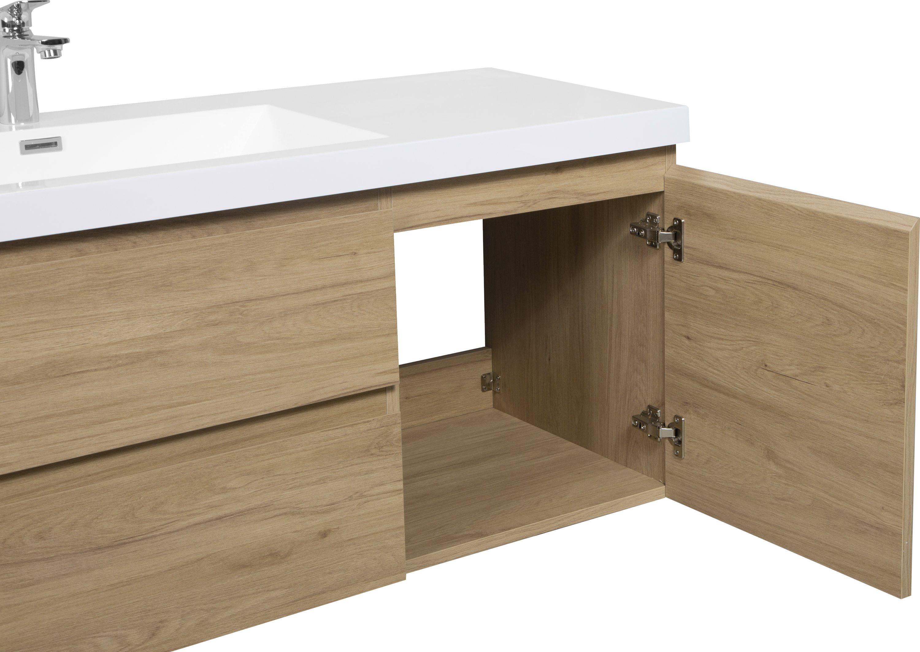 60" Floating Bathroom Vanity with Sink, Modern Wall-Mounted Bathroom Storage Vanity Cabinet with Resin Top Basin and Soft Close Drawers, Natural Oak 24V11-60SNO