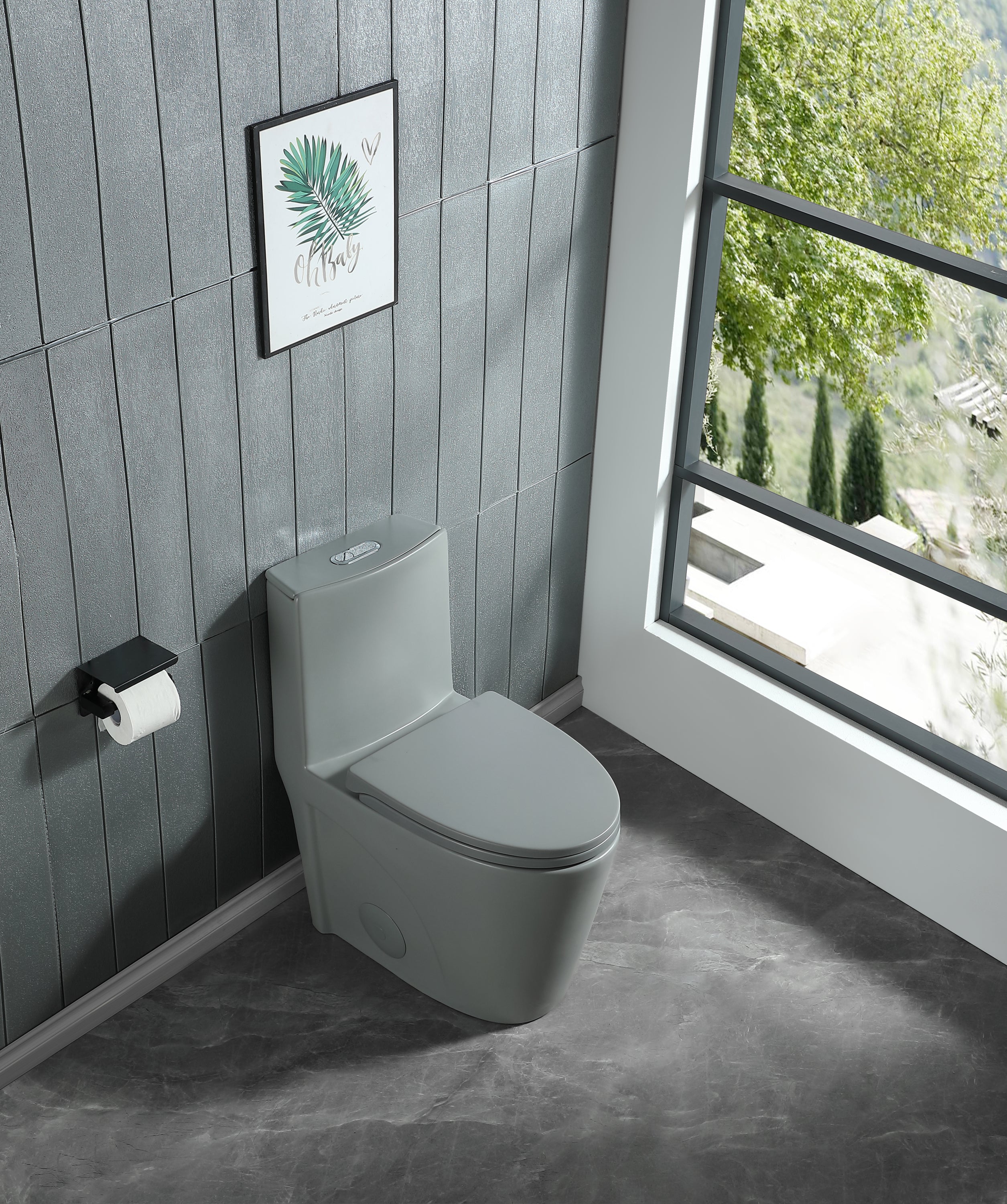 1.1/1.60 GPF Dual-Flush One Piece Toilet, Water-Saving Elongated Comfort Height Floor Mounted, Soft Close 1000 Gram Map Flushing Score Toilet, Light Grey 23T01-LG