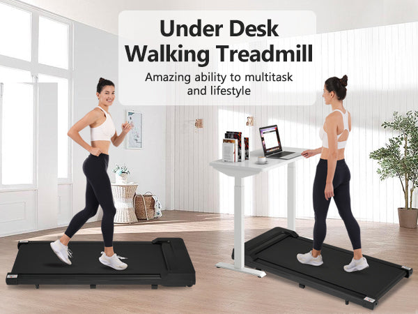 Walking Pad Under Desk Treadmill for Home Office -2.5HP Walking Treadmill 0.6-4MPH 300LBS Capacity Treadmill for Walking Running Remote Control Batteries