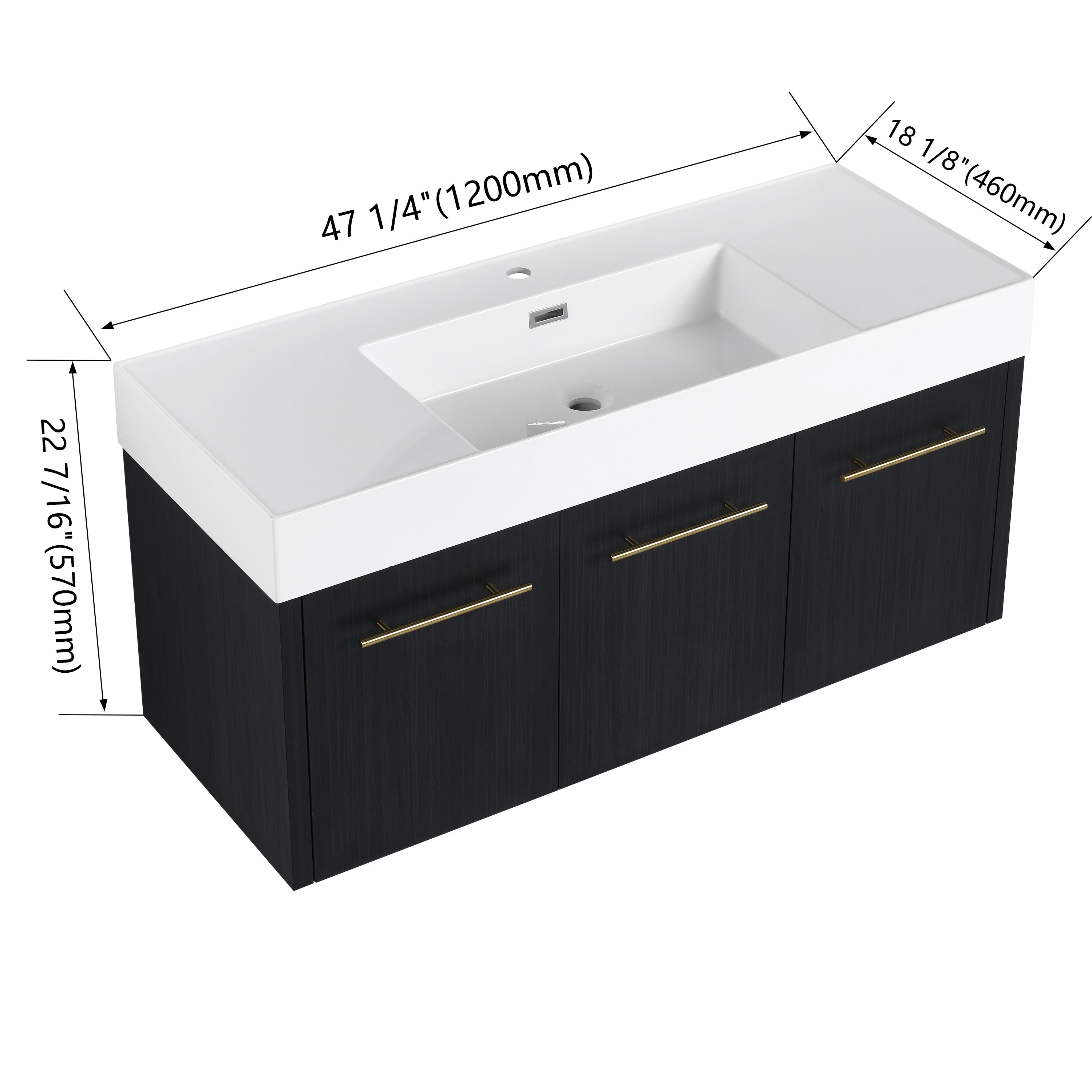 48 Inch Wall-Mounted Bathroom Vanity with Sink, Thick Edged Resin Basin, KD-Package