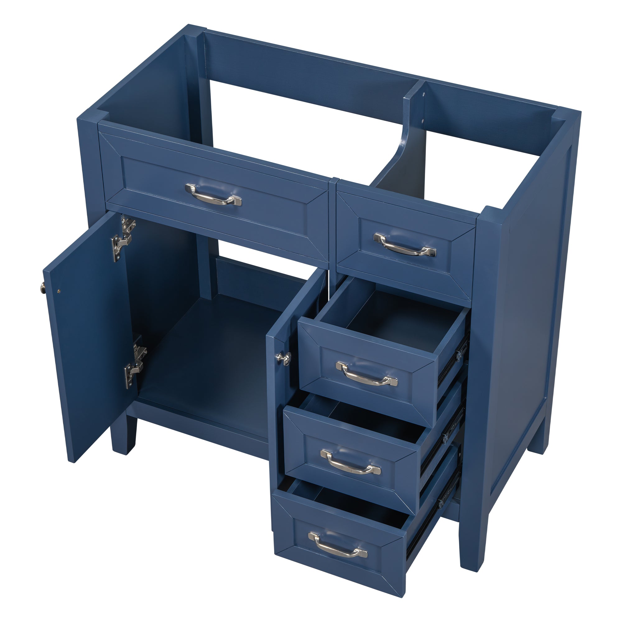 36" Bathroom Vanity without Sink, Cabinet Base Only, Bathroom Cabinet with Drawers, Solid Frame and MDF Board, Blue