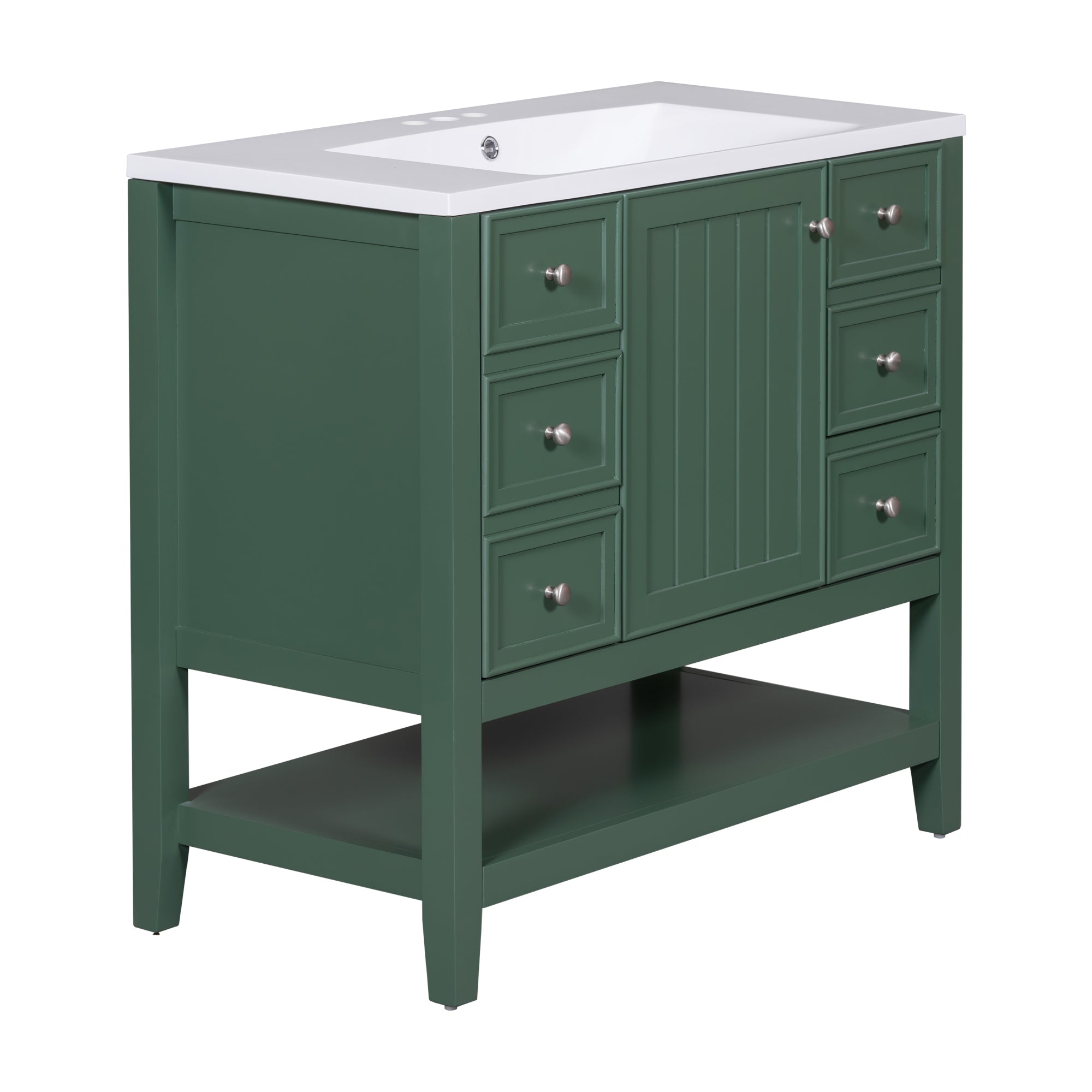 36" Bathroom Vanity with Sink Combo, One Cabinet and Three Drawers, Solid Wood and MDF Board, Green