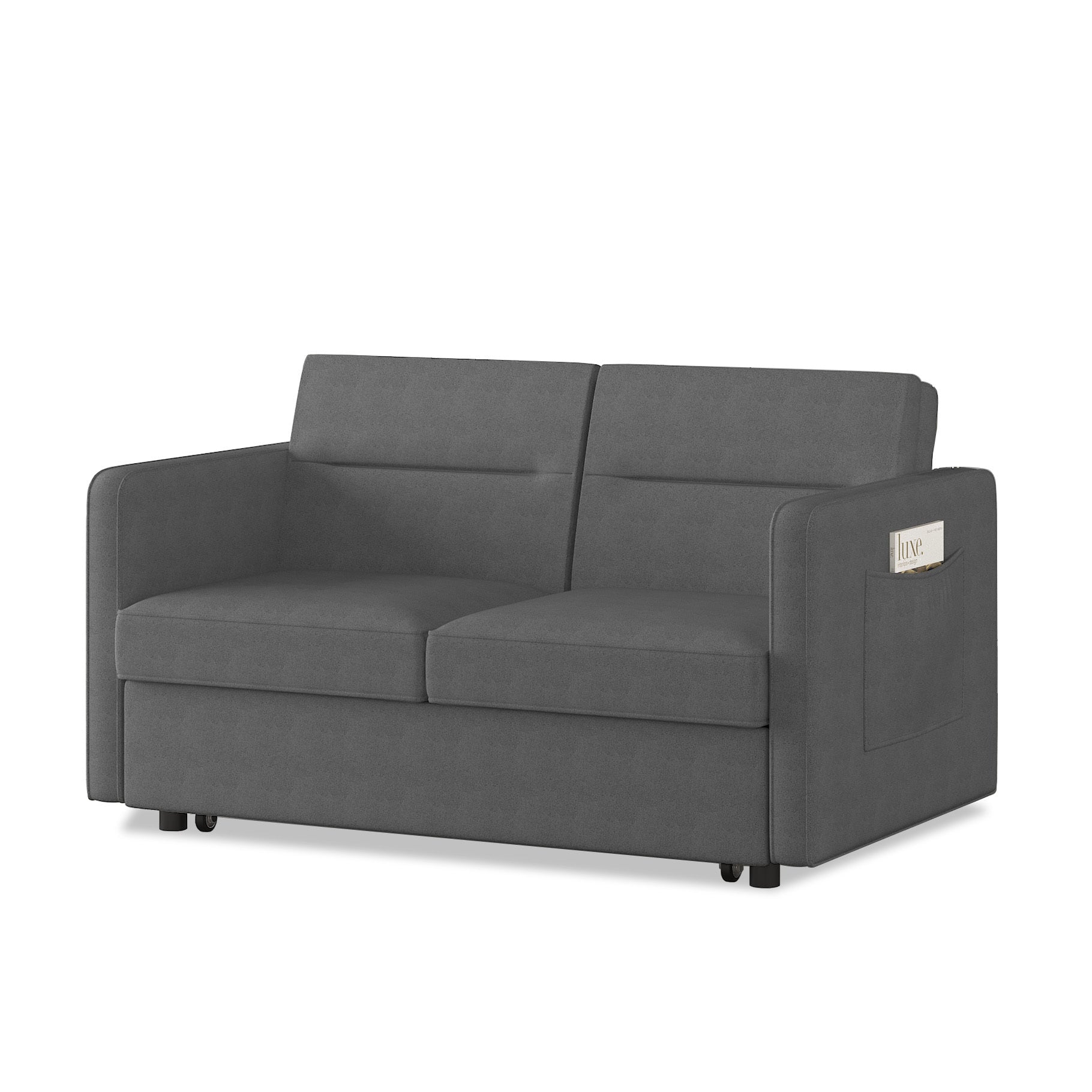 Loveseats Sofa Bed with Pull-out Bed,Adjsutable Back and Two Arm Pocket-Dark grey(54.5"x33"x31.5")