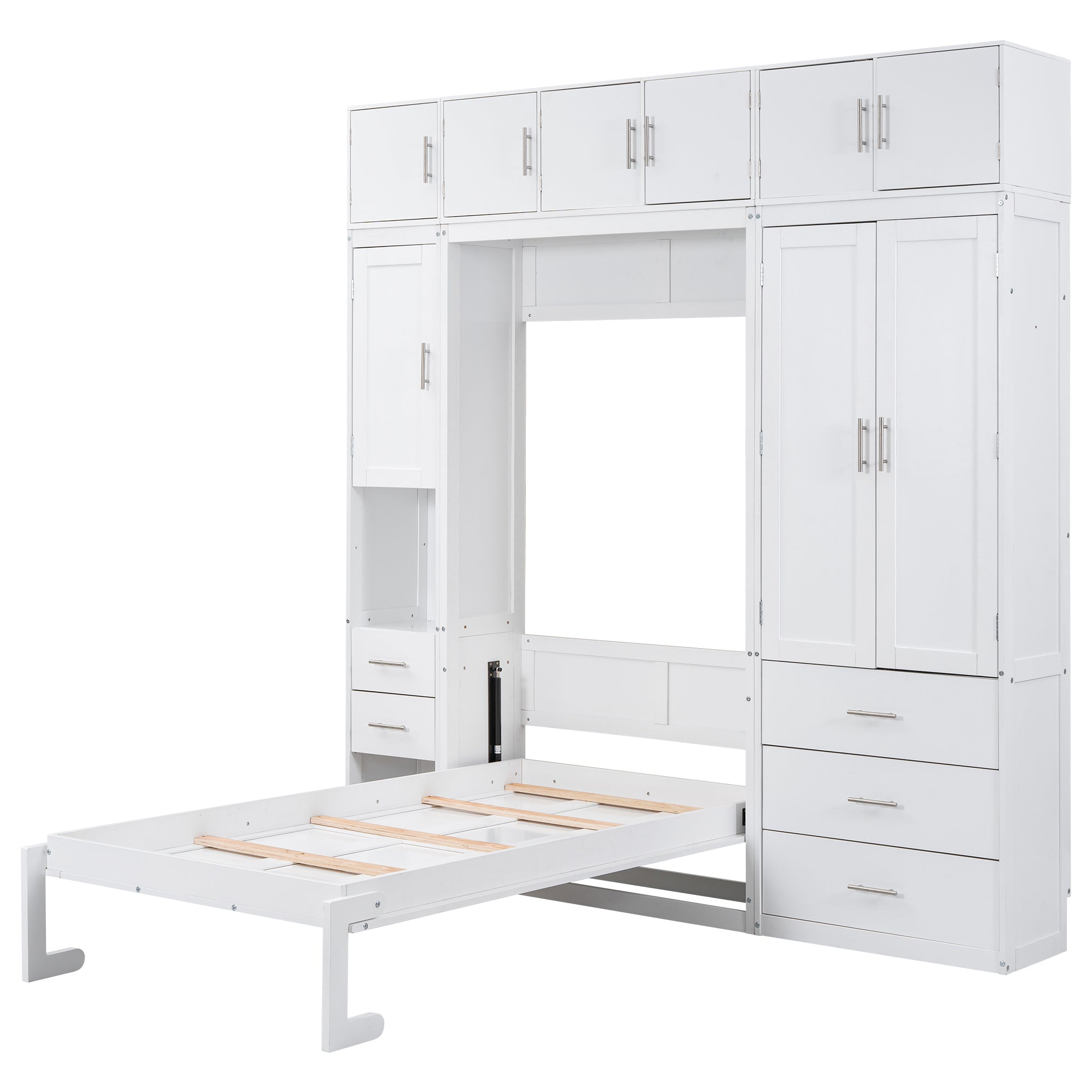 Twin Size Murphy Bed with Lockers and Wardrobes, With installation video, White