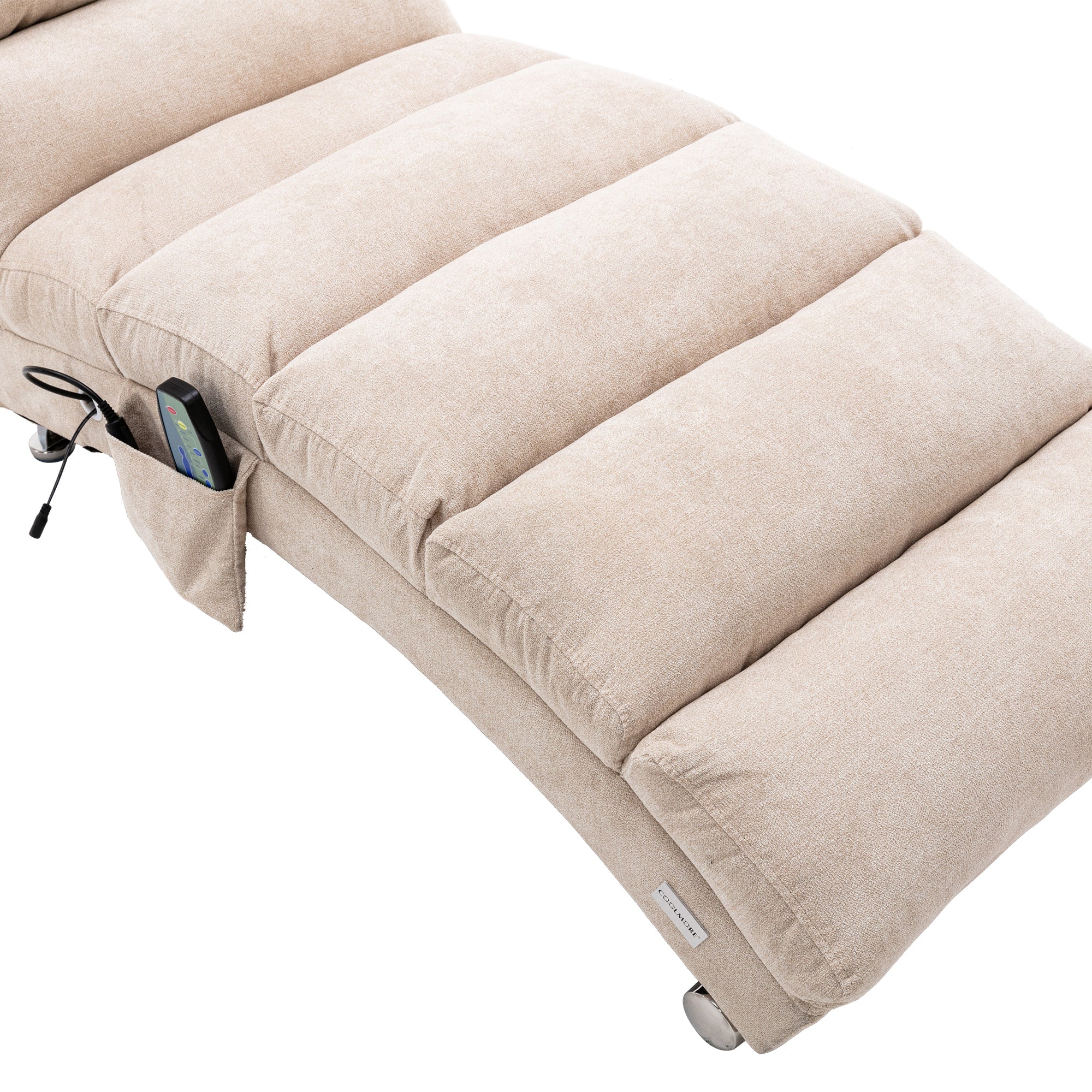 COOLMORE Linen Massage Chaise Lounge Indoor with Remote Control,Ergonomic Electric Massage Long Lounger with 5 Modes for Office, Living Room,Bedroom (Beige)