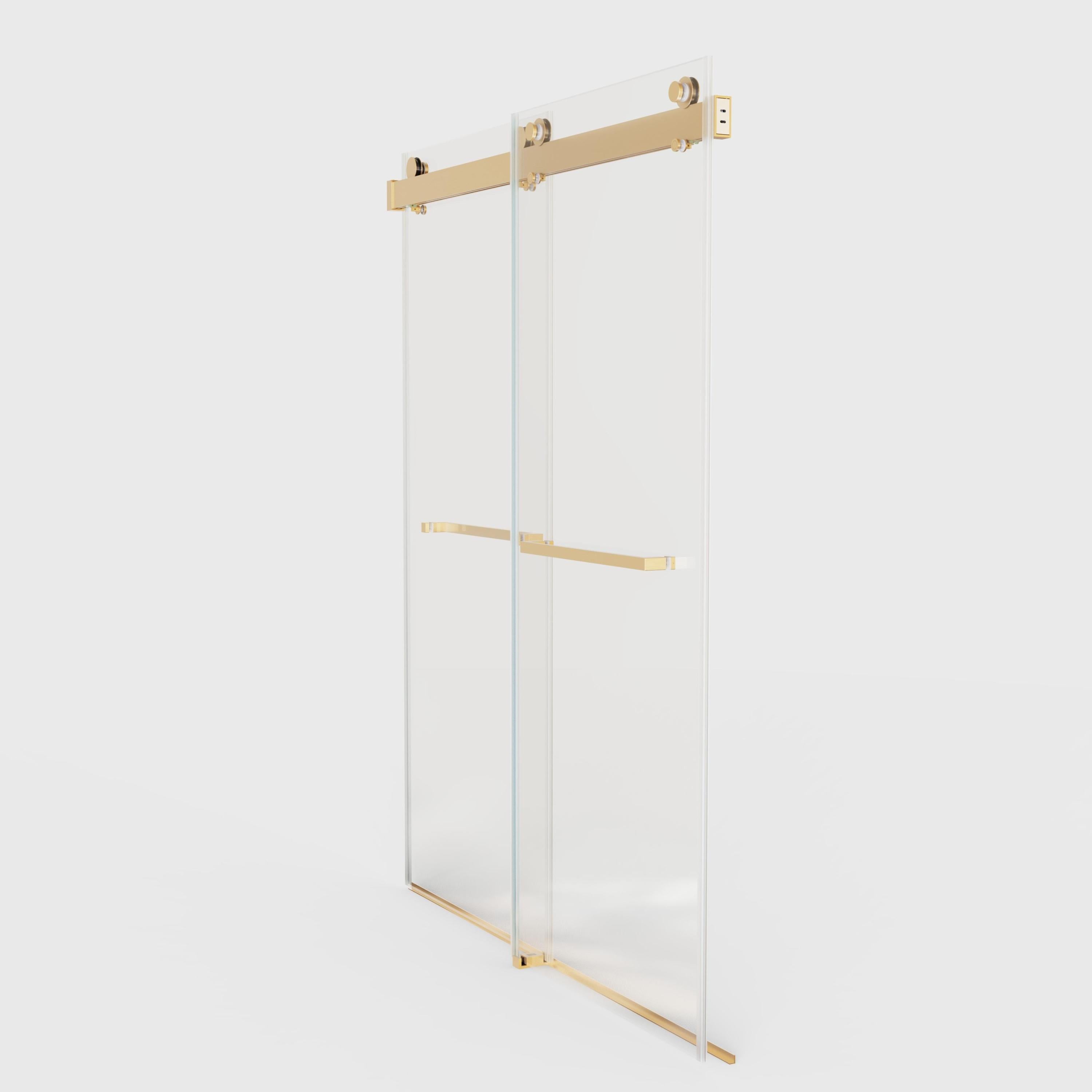 56-60" W x 76" H  Frameless Double Sliding Soft-Close Shower Door in Brushed Gold,3/8 inches (10mm) Thick SGCC Tempered Glass  Door