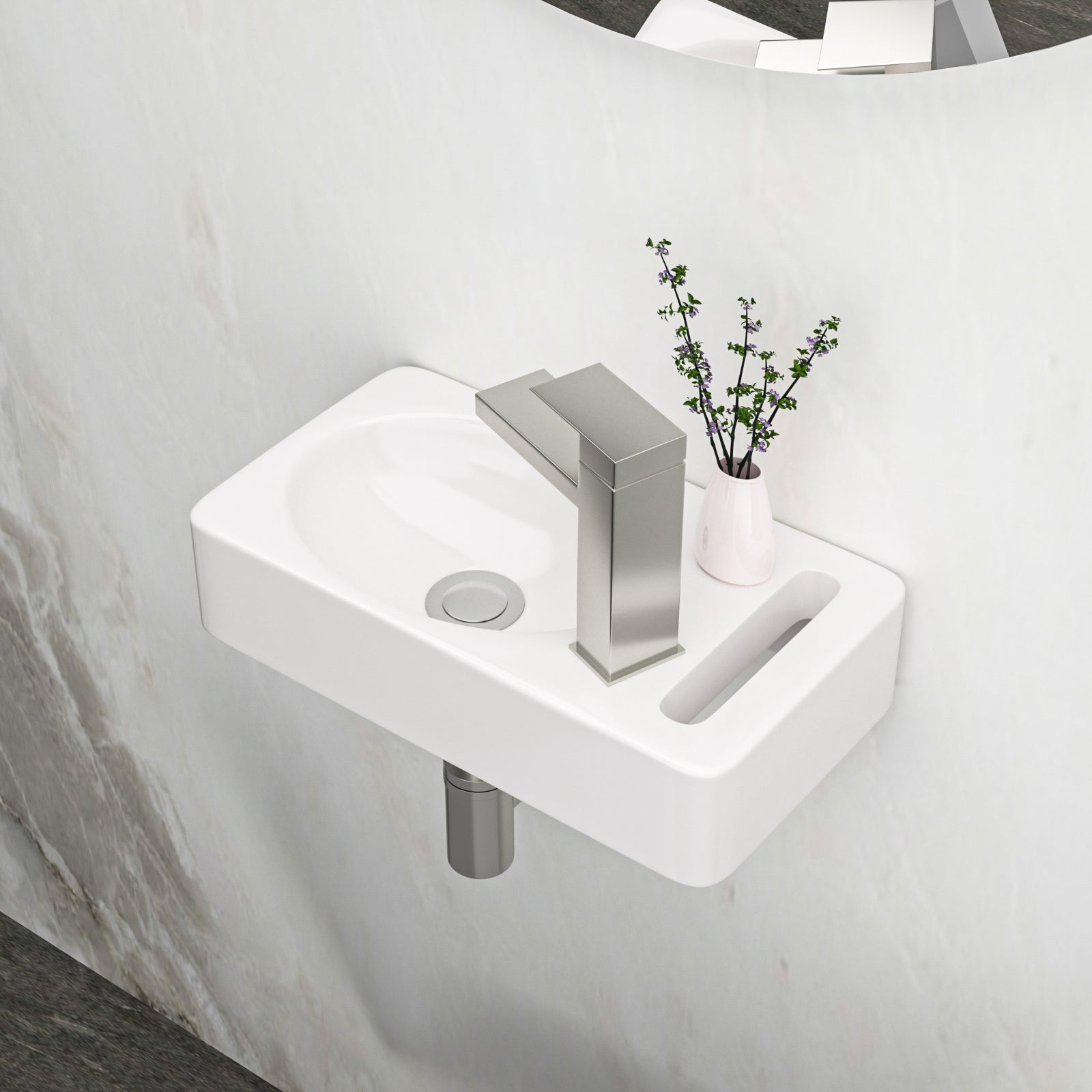 15.75x8.69 Inch White Ceramic Rectangle Wall Mount Bathroom Sink with Single Faucet Hole