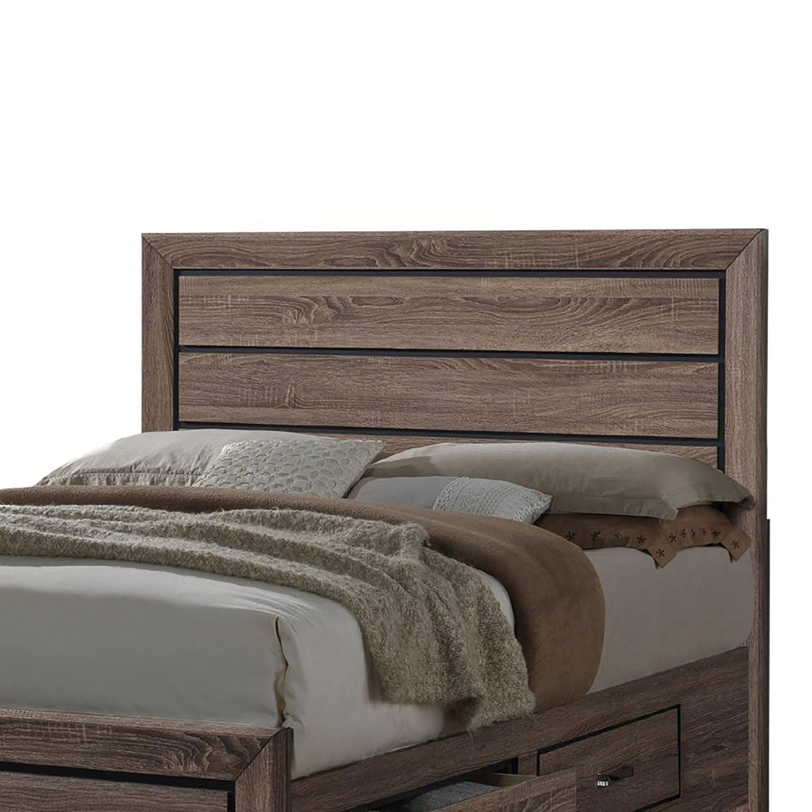 Washed Taupe Queen Storage Bed