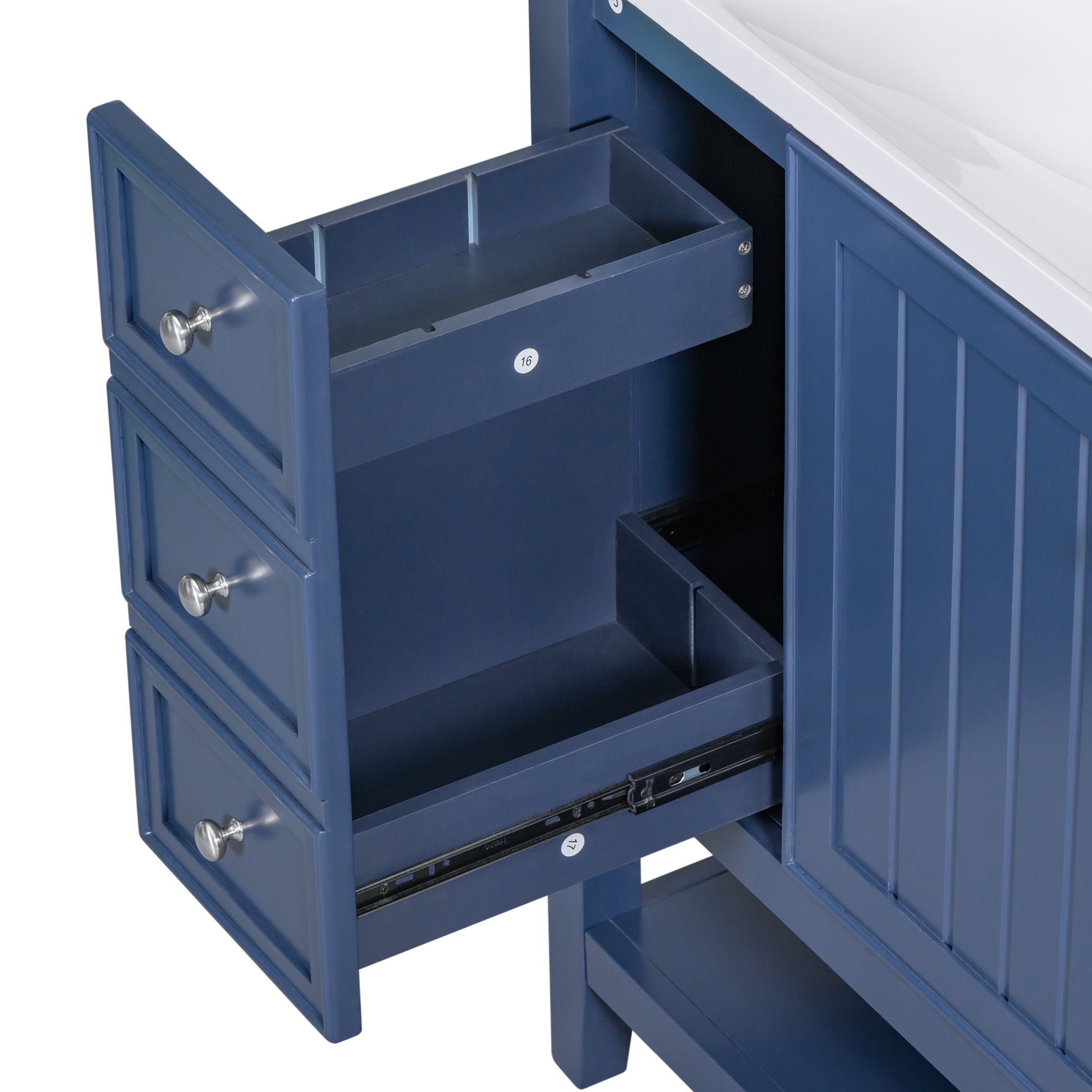 36" Bathroom Vanity without Sink, Cabinet Base Only, One Cabinet and three Drawers, Blue