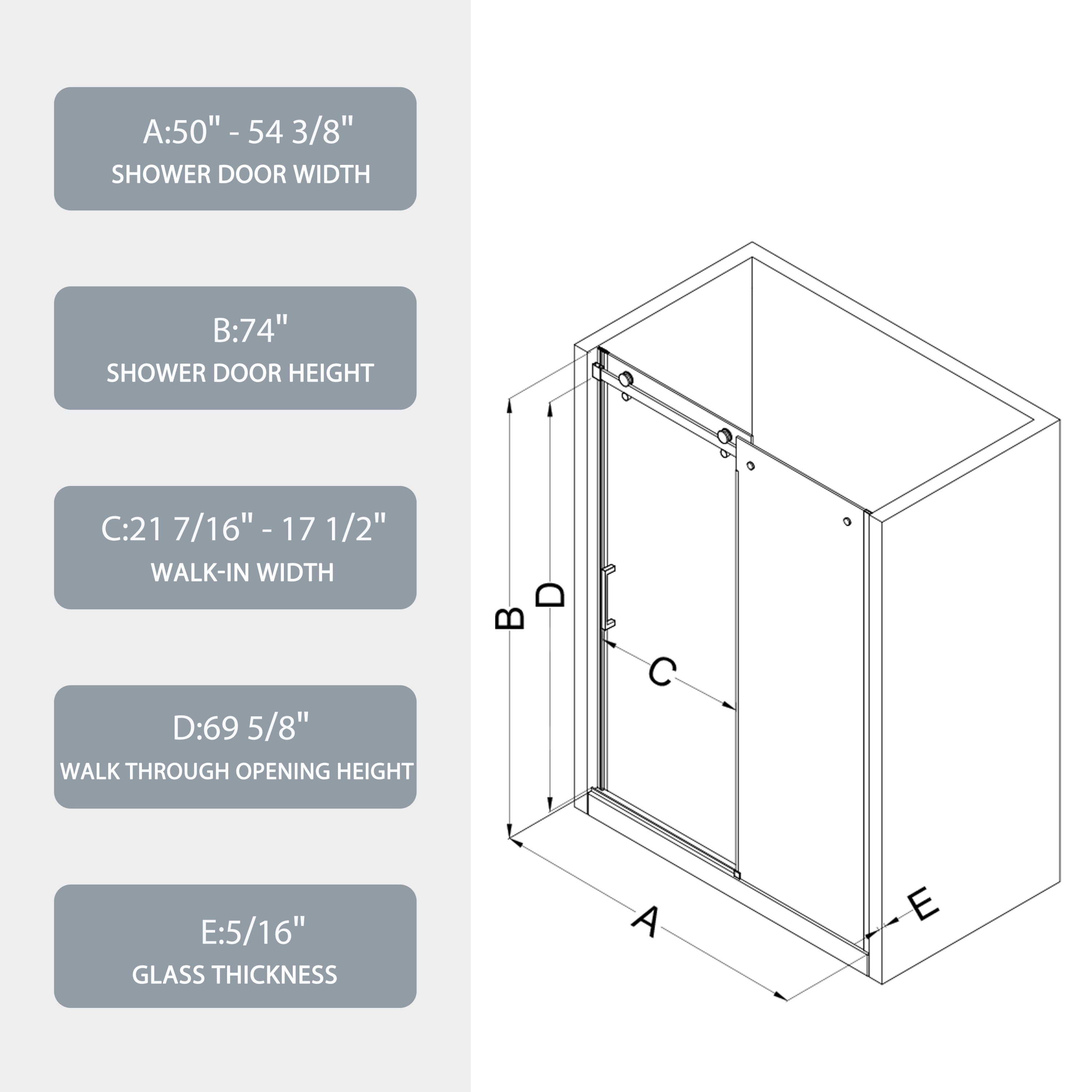 Bypass Sliding Glass Shower Door with Tempered Glass and Matte Black Finish