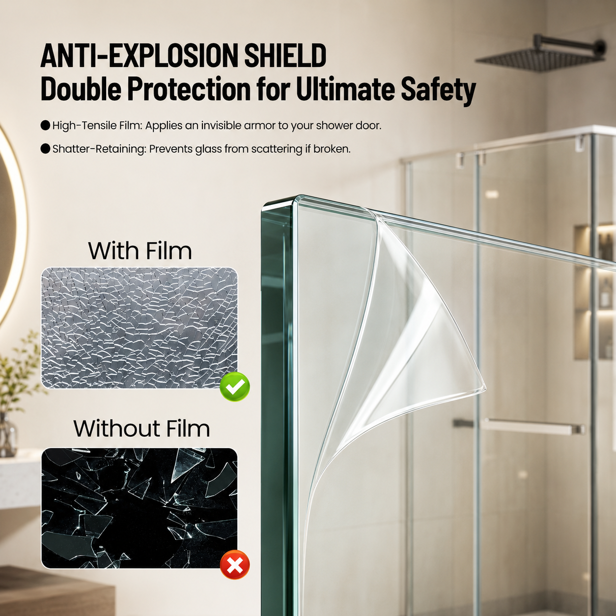 36 x 72 in Neo-Angle Corner Shower Door showing glass door detail