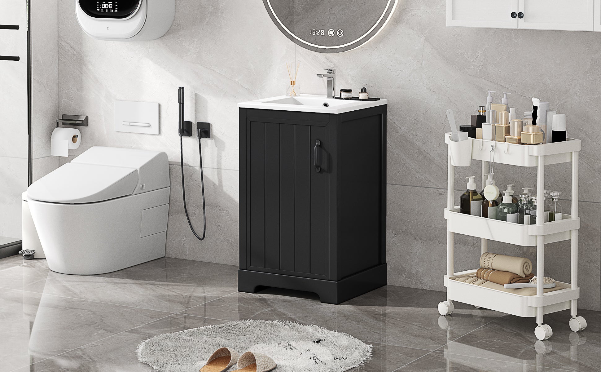 20" Bathroom Vanity with Sink, Bathroom Cabinet with Soft Closing Door, Storage Rack and Adjustable Shelve, Black