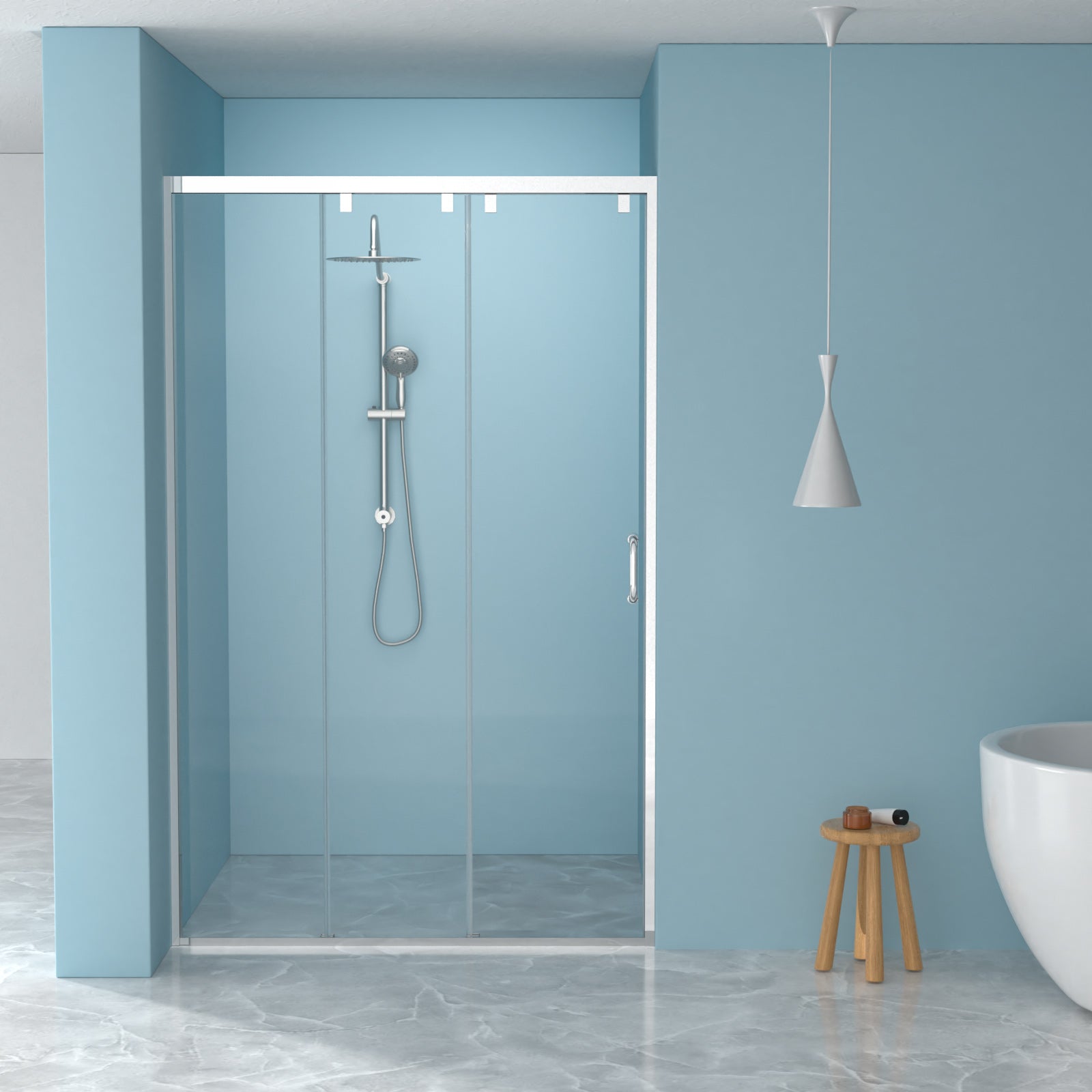 48 x 76 in Triple Bypass Sliding Shower Door - Chrome view 1