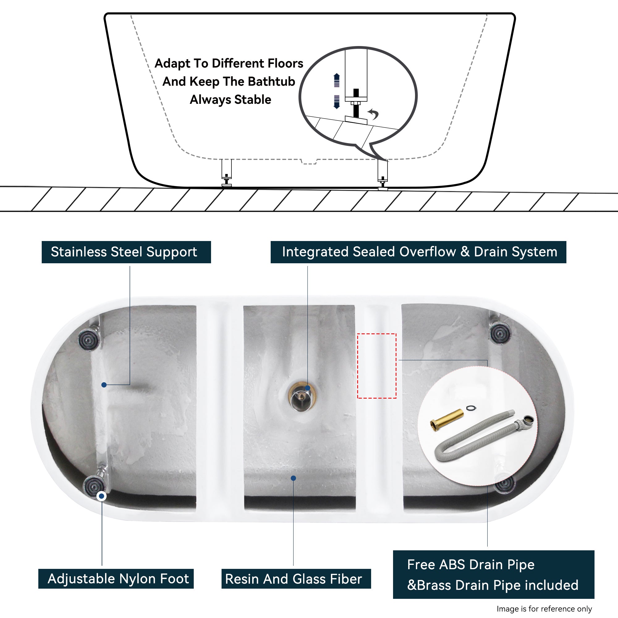 67'' Acrylic Freestanding Bathtub, Modern & Contemporary Design Soaking Tub with Brushed Nickel Pop-Up Drain and Minimalist Design Overflow, 02136-BN