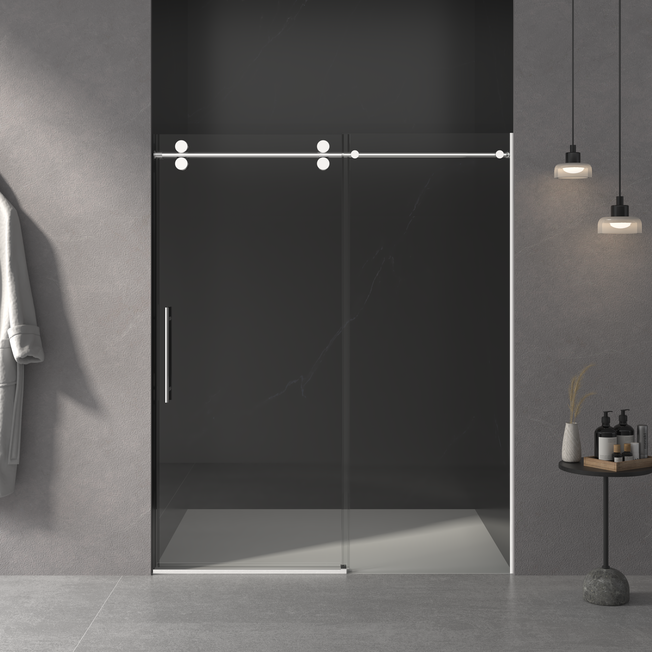 Frameless sliding shower door 56-60 inch chrome finish front view