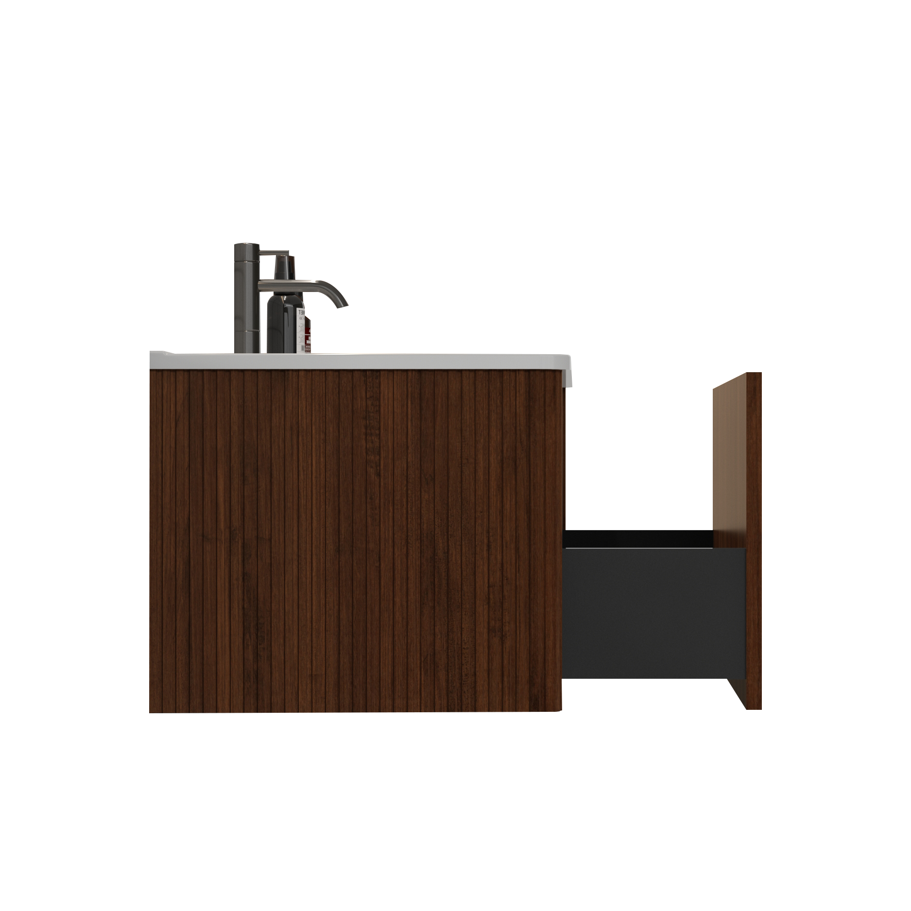 U047-Etna30W-305 Etna 30" Striped Walnut Bathroom Vanity with White Ceramic Sink, Wall Mounted Floating Bathroom Vanity for Modern Bathroom, Pre-assembled