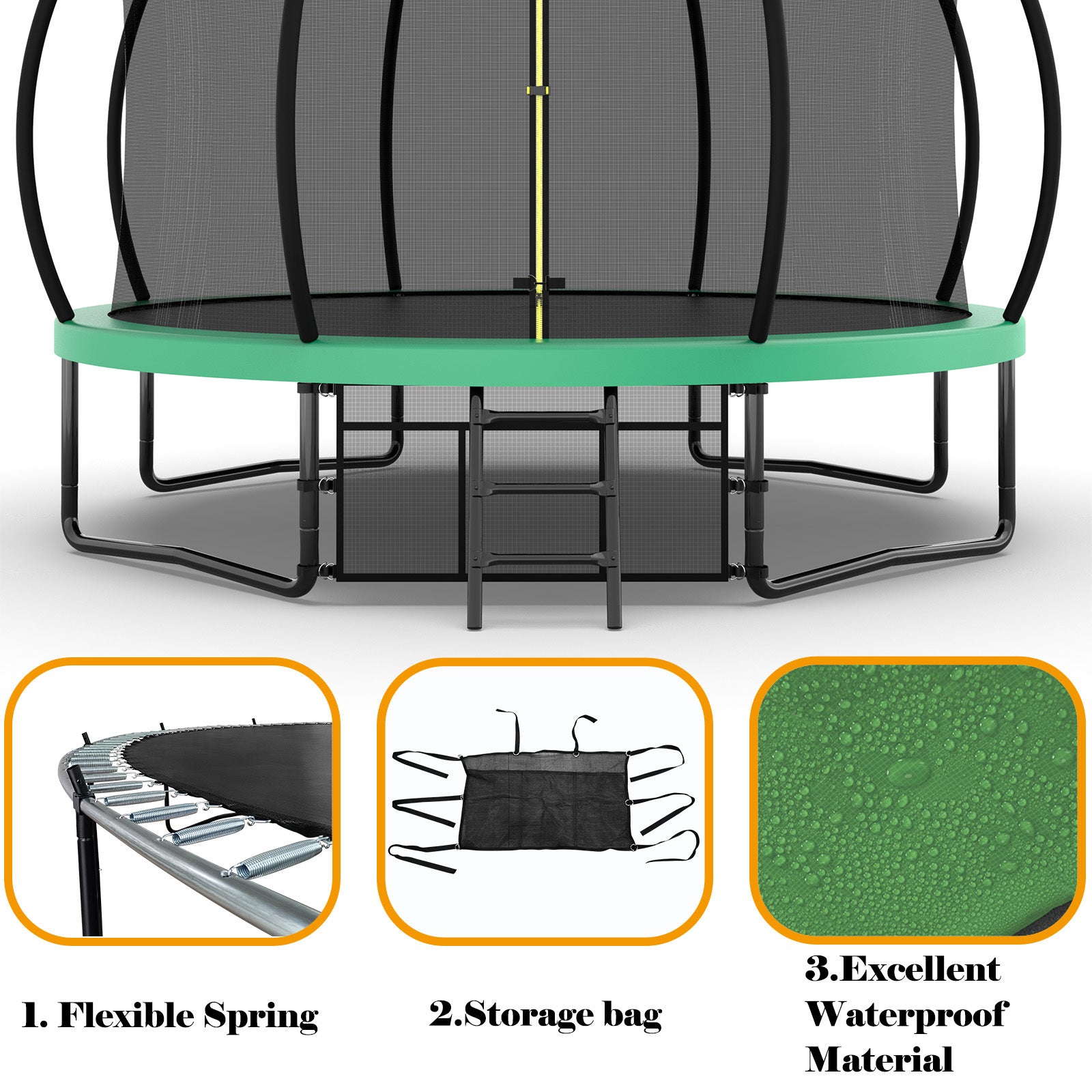 12FT Recreational Kids Trampoline with Safety Enclosure Net & Ladder, Outdoor Recreational Trampolines