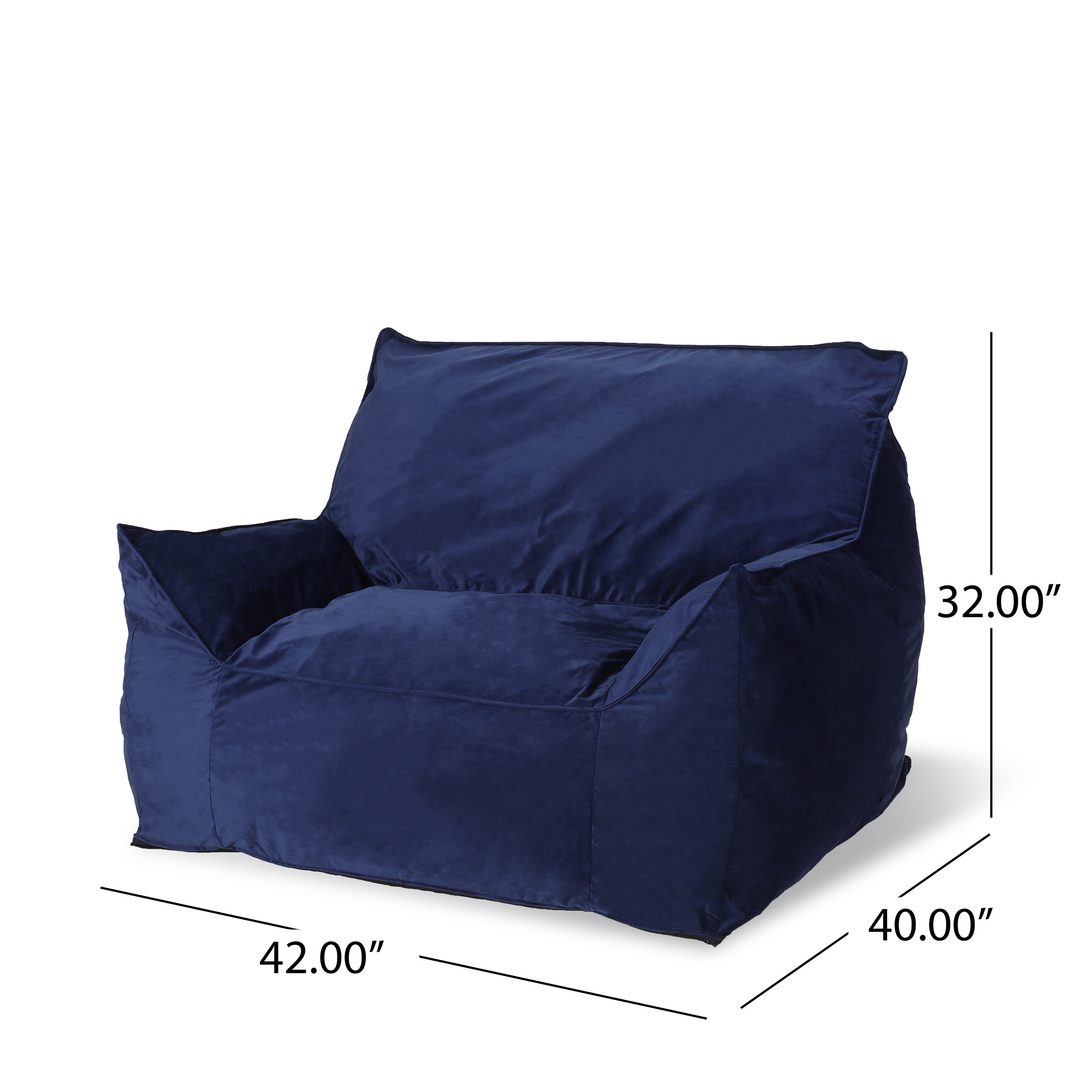 Allea Velveteen Bean Bag Chair with Armrests, Navy Blue