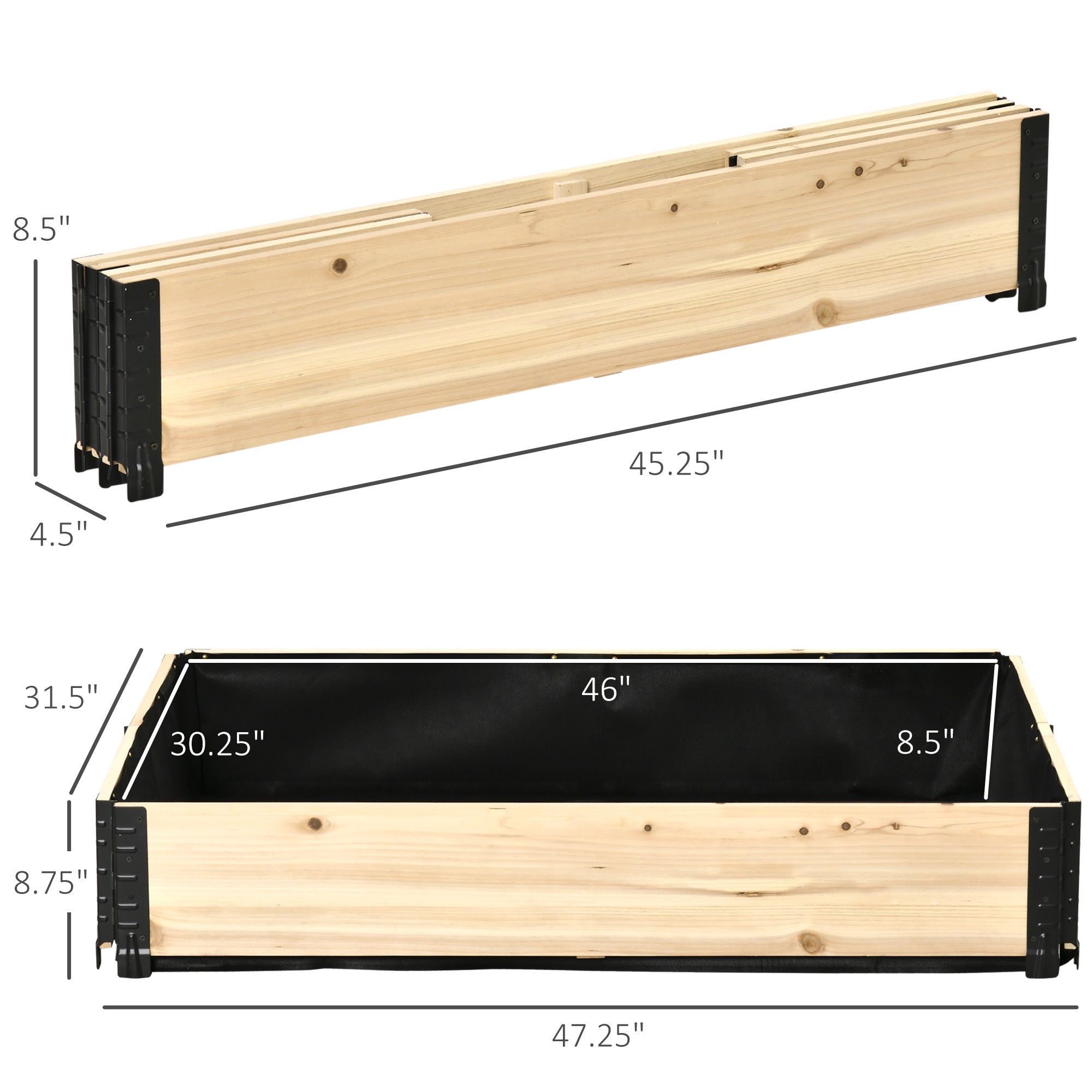 Outsunny Foldable Raised Garden Bed, Wooded Elevated Ground Planter Box with Insert Extended Steel Corners, 47 x 31 x 9in, for Vegetables, Flower, Herb