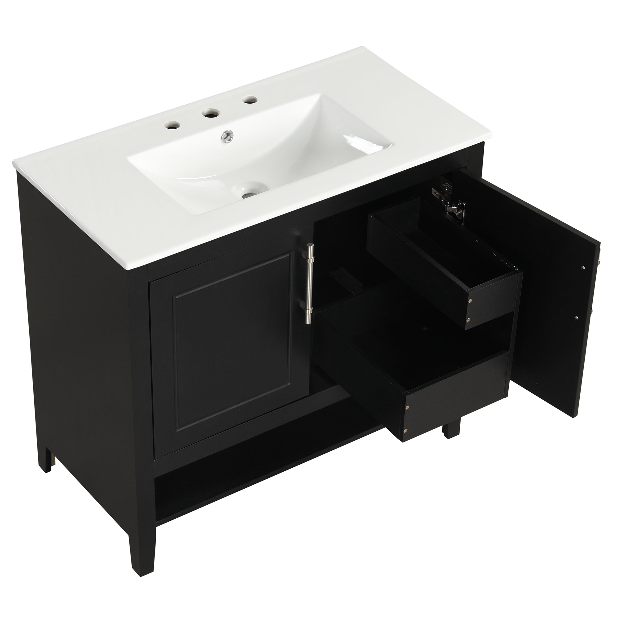 36" Bathroom Vanity with Sink, Multi-functional Bathroom Cabinet with Doors and Drawers, MDF Frame and MDF Board, Black