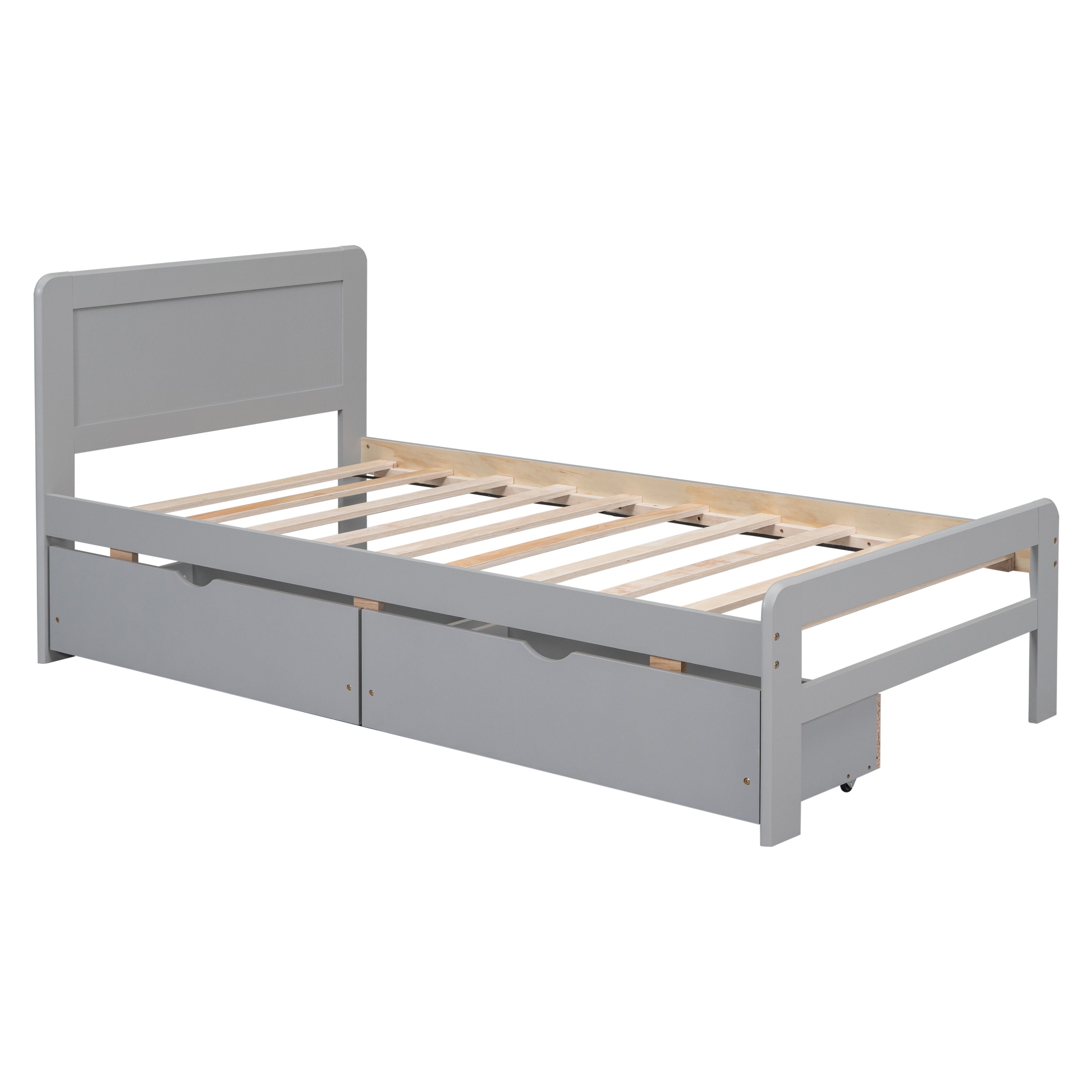 Modern Design Twin Size Platform Bed Frame with 2 Drawers for Grey Color