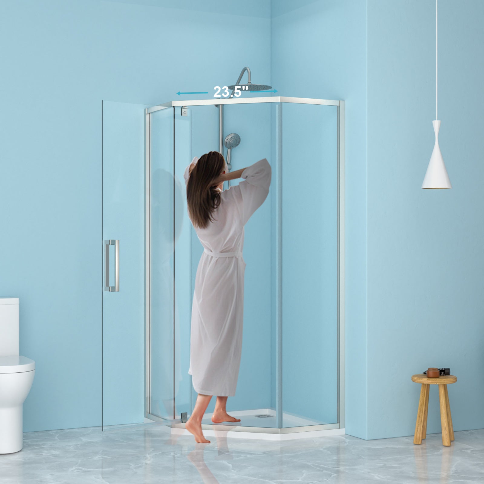 34-1/8 x 72 in Semi-Frameless Neo-Angle Shower Enclosure - 34-1/8 x 72 in / Brushed Silver view 3