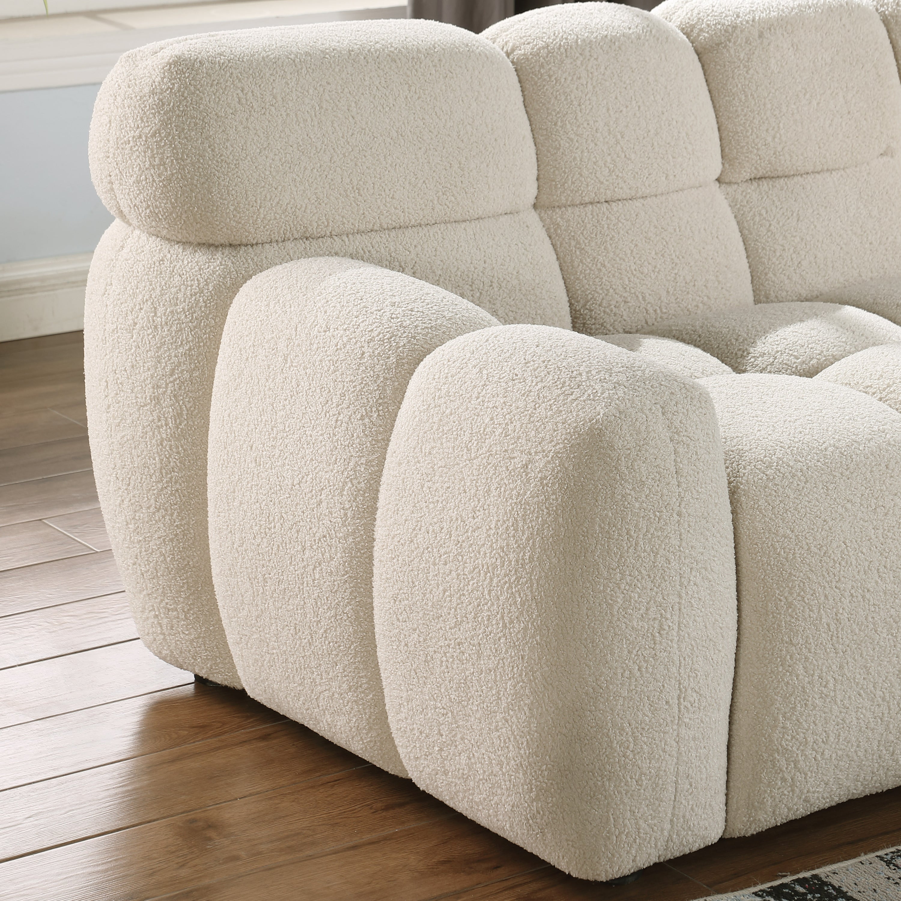 87.4 length ,35.83" deepth ,human body structure for USA people,  marshmallow sofa,boucle sofa ,3 seater, BEIGE  BOUCLE