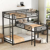 L-shaped Metal Triple Twin Size Bunk Bed, Black(OLD SKU:SM000605AAB)