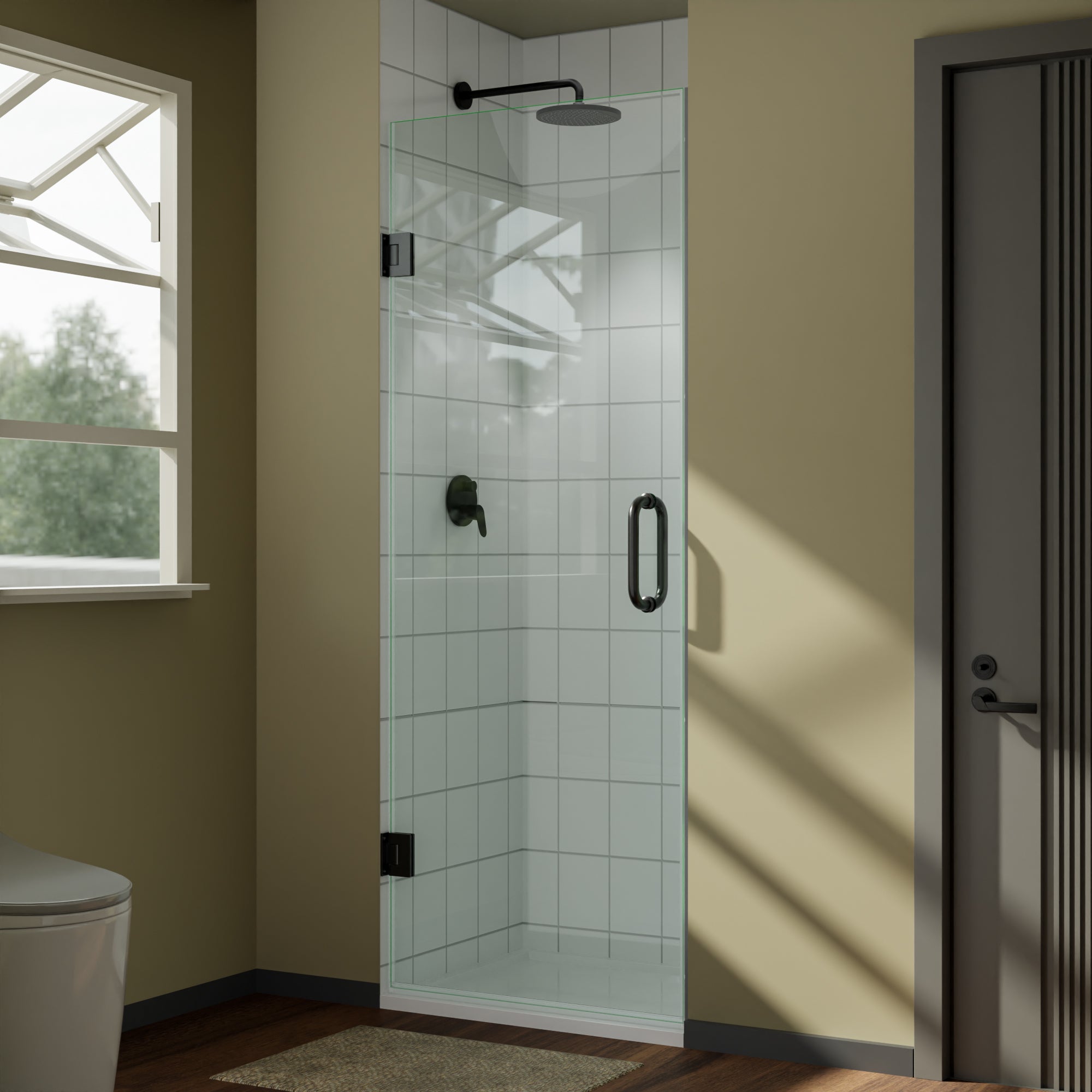 Frameless shower door 28x72 matte black front view