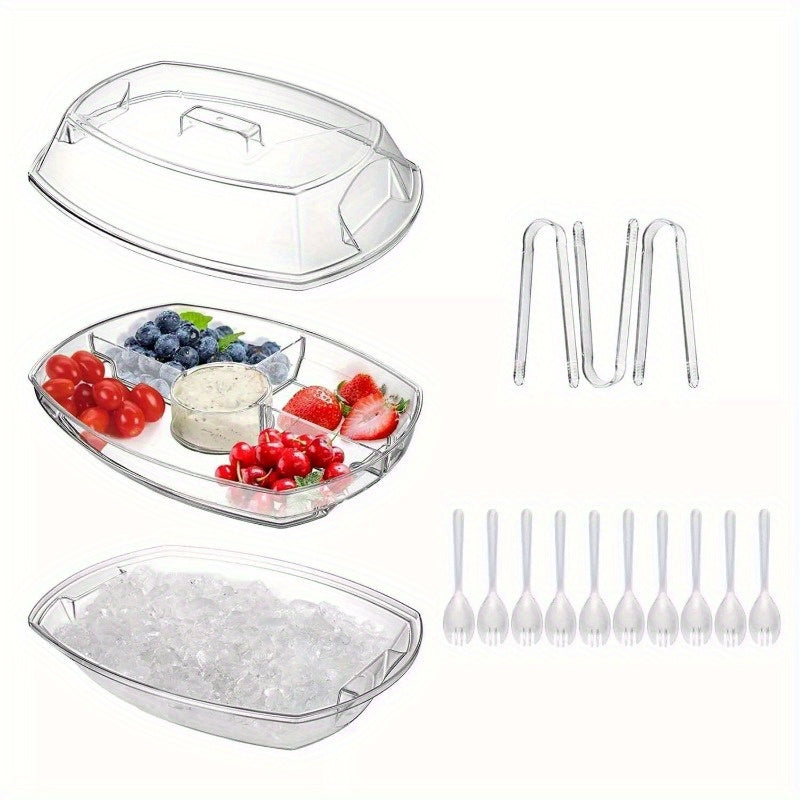 Fruit Ice Serving Tray - Chilled Veggie Tray Shrimp Cocktail Serving Dish w/ Lid