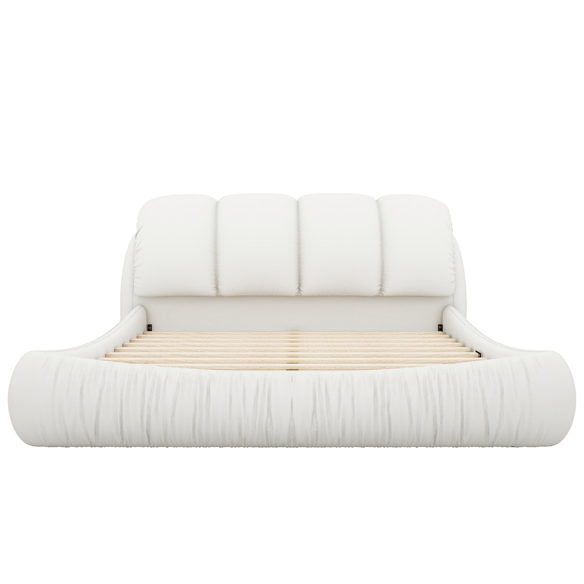 Queen Size Luxury Upholstered Bed With Thick Headboard, Leather Queen Bed with Oversized Padded Backrest, White(Expect Arrival Date 2024/3/27)