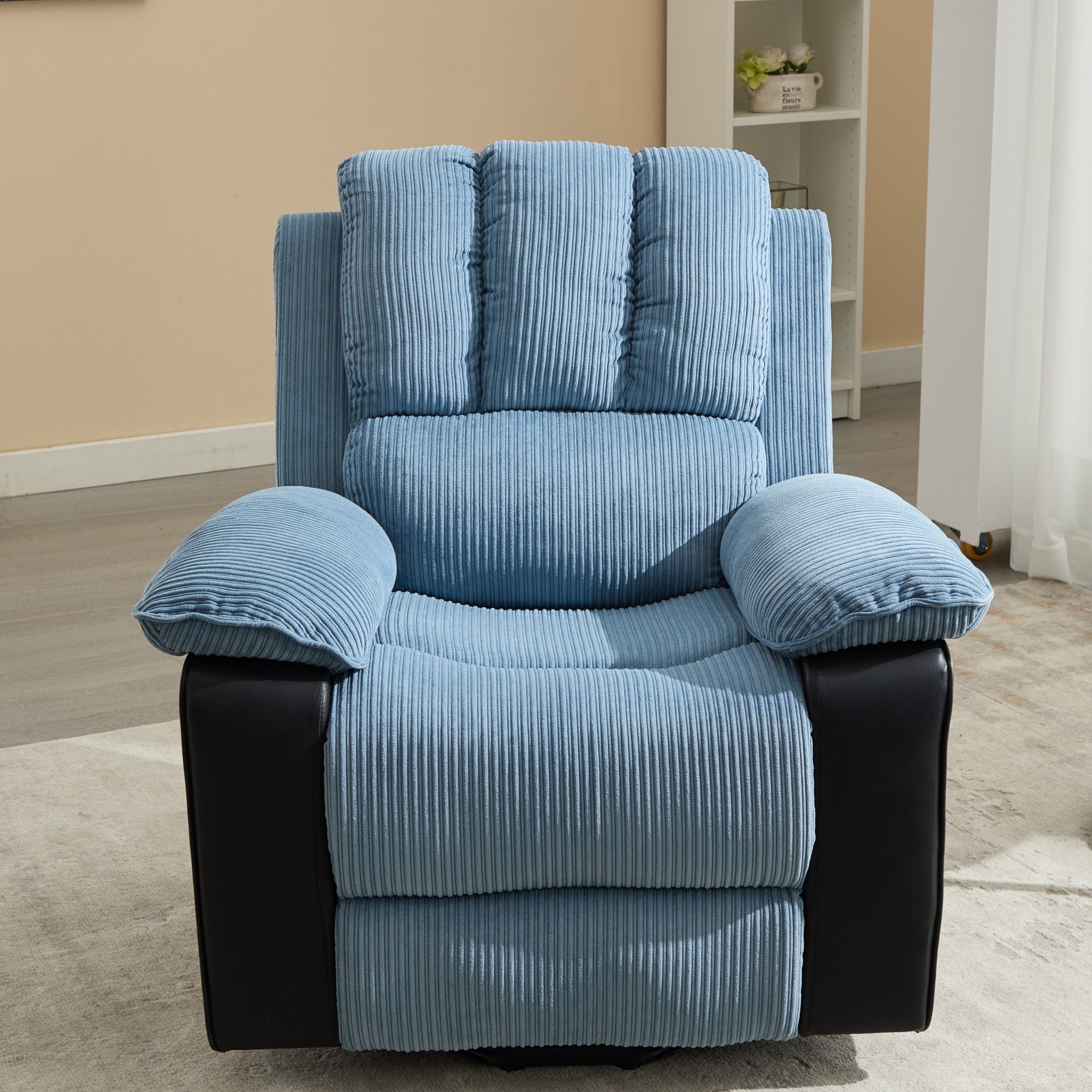 Recliner chair with Heat and Vibrating Massage, Comfy Padded Overstuffed Soft Fabric Heated Recliner (Blue and Black)