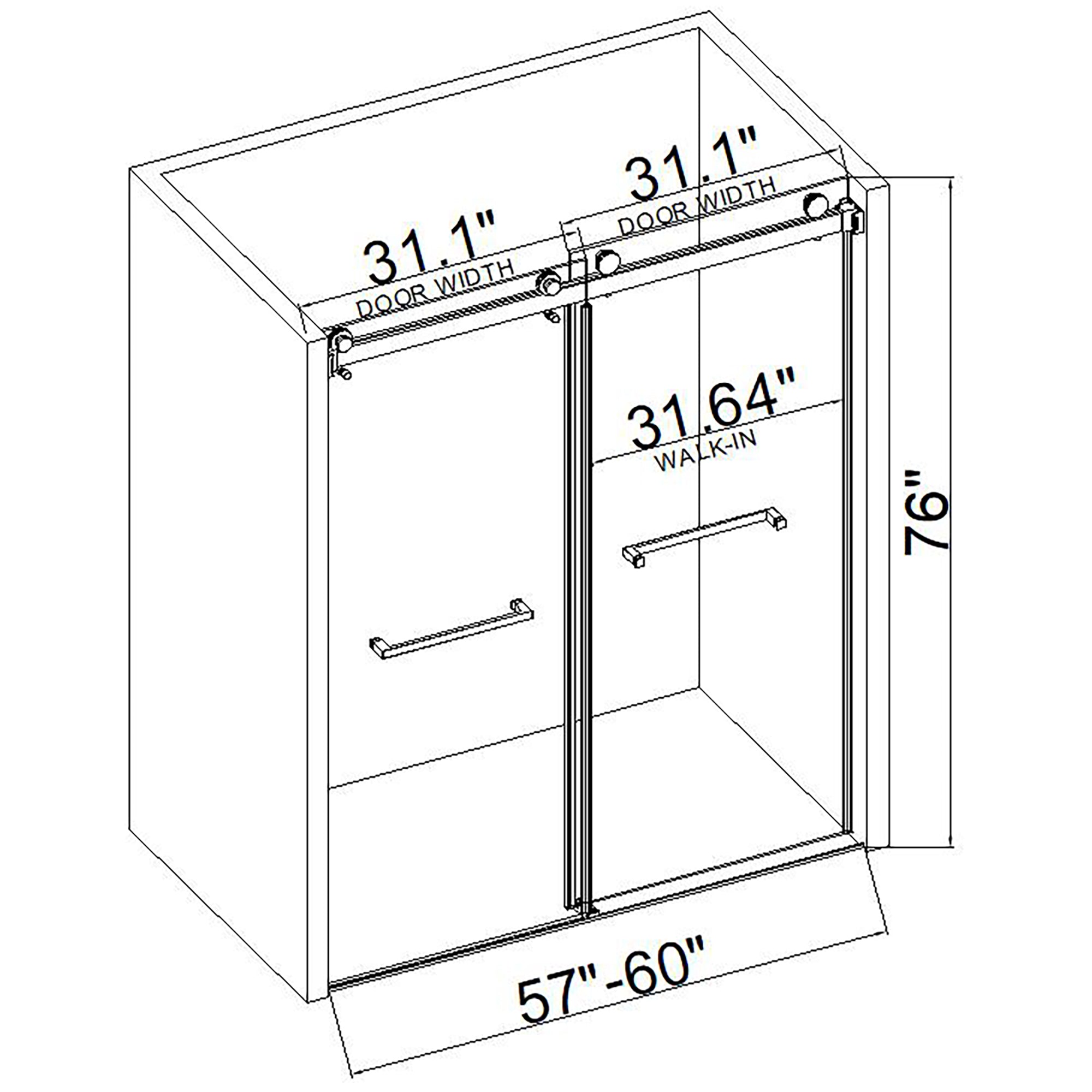 72"W x 76"H Double Sliding Frameless Shower Door Brushed Nickel Without Buffer