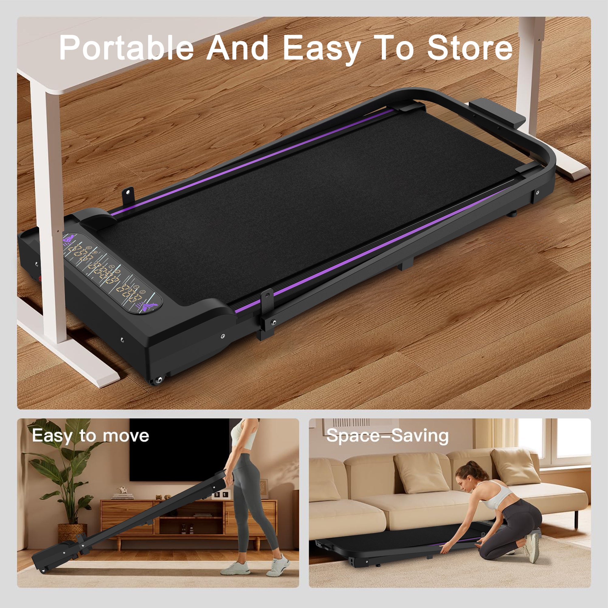 Under Desk Treadmill, Walking Pad, 2 in 1 Portable Treadmill with Handle Remote Control LED Display, Walking Jogging Machine for Home Office Use