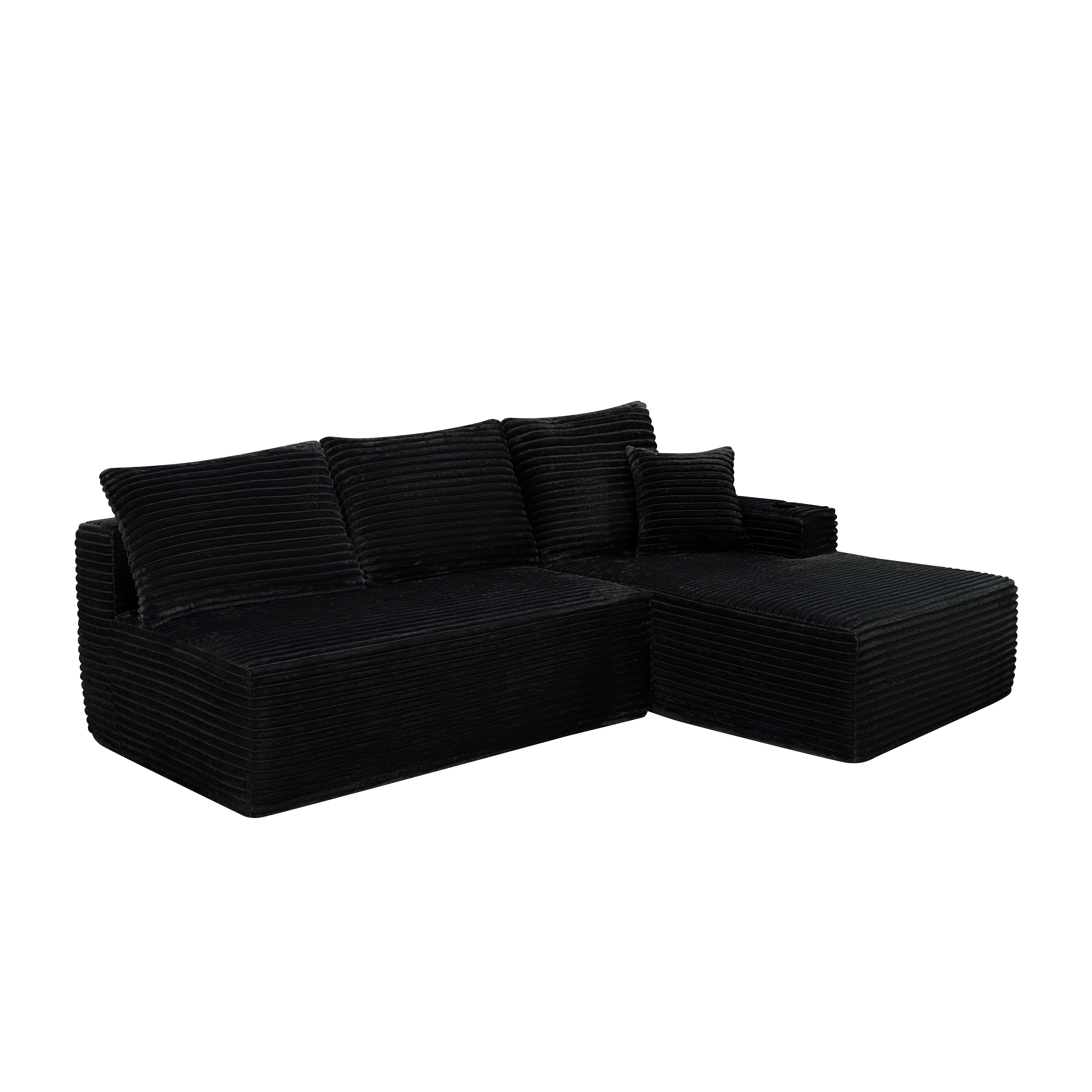 96-inch black modular sectional sofa, side profile view