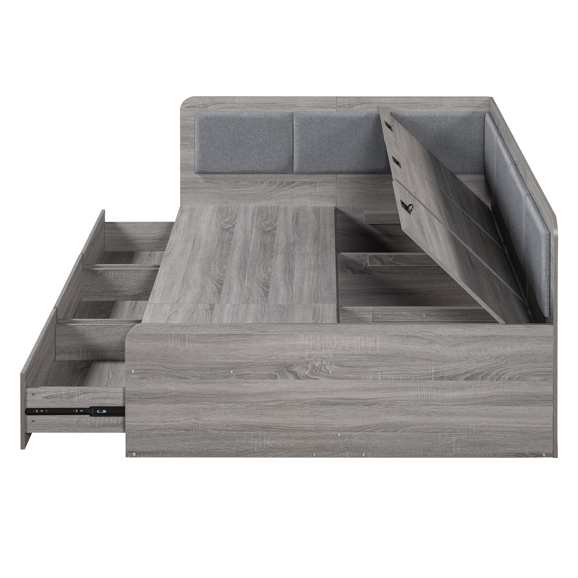 Full Size Daybed with Three Drawers and Three Storage Compartments, Gray